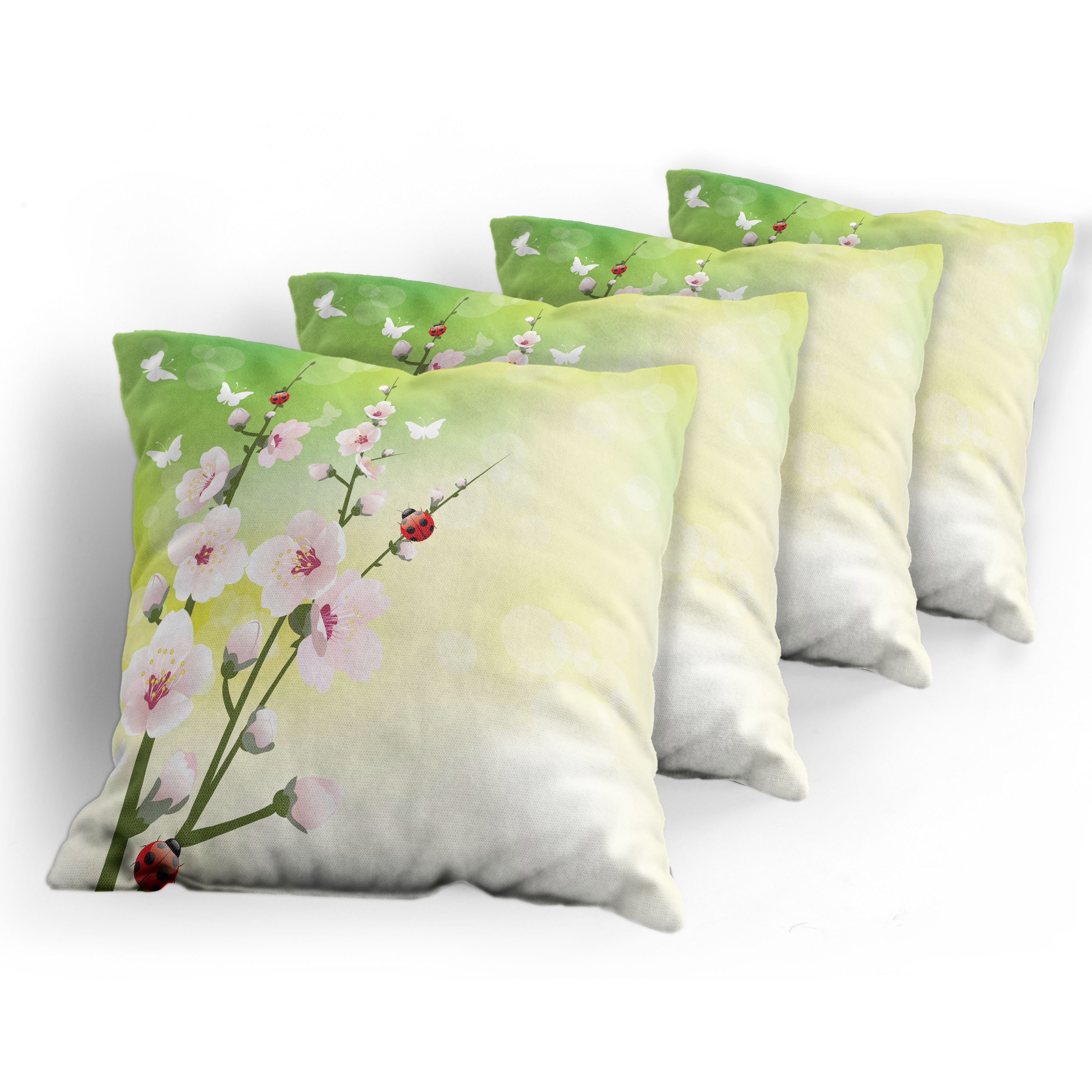Stück), Kissenbezüge (4 Frühling Accent Blumen Doppelseitiger Marienkäfer Digitaldruck, Abakuhaus Modern Blüten