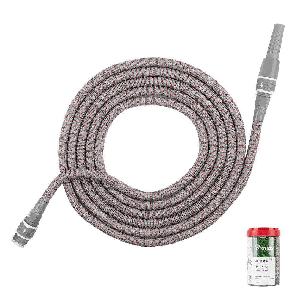 Bradas Gartenschlauch Flexibler Gartenschlauch 12m SECRET DOTS Set mit Sprühdüse 1/2 3/4