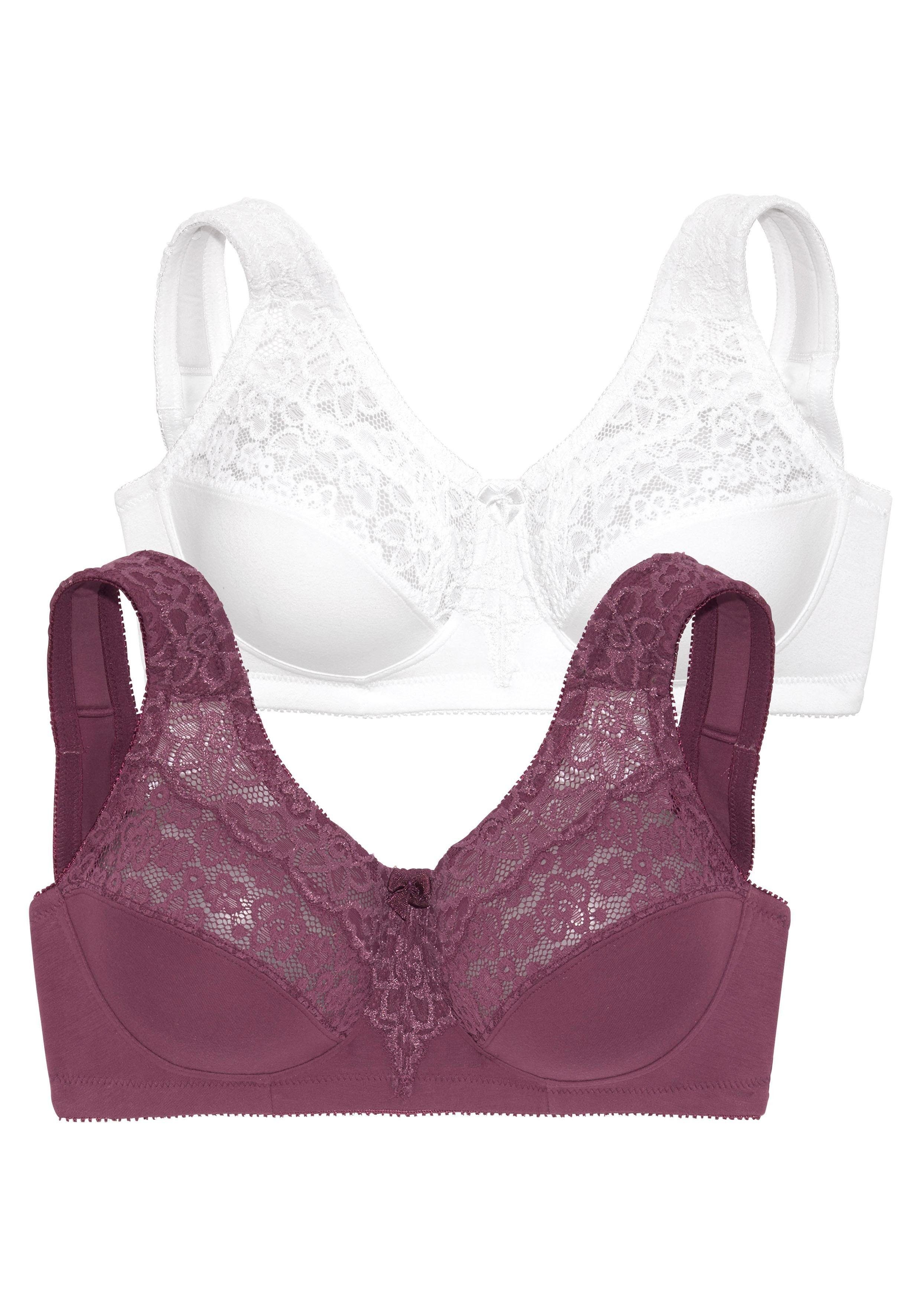 petite fleur by Lascana Entlastungs-BH, BH ohne Bügel, bügelloser BH, Komfort-BH, Baumwoll-BH (Packung, 2 Stück) mit breiten Trägern & Spitzeneinsätzen, große G – Bild 2 von 5