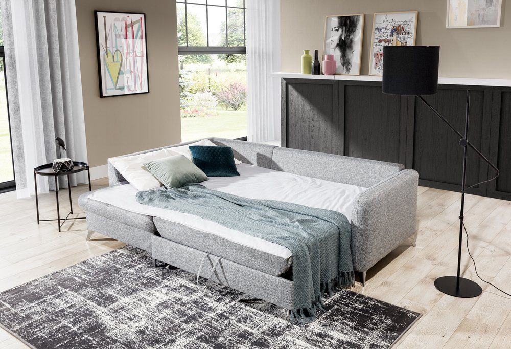 Modern im rechts Bettfunktion mit mane Torello, und links Raum L-Form, bestellbar, Kissen Ecksofa stellbar, Stylefy frei Eckcouch, inklusive oder Bettkasten, Design,