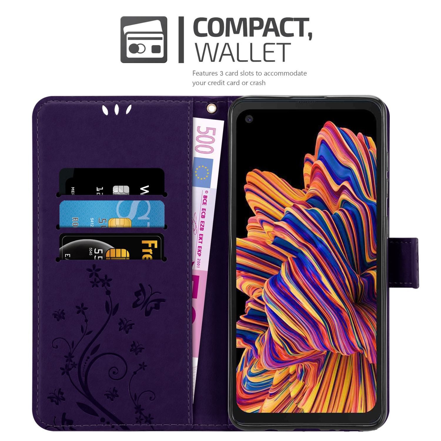 Cadorabo Handyhülle für Samsung Galaxy XCover PRO Hülle Samsung Galaxy XCover PRO, Hülle Schutzhülle Blumen Flower mit Standfunktion Kartenfach Magnet
