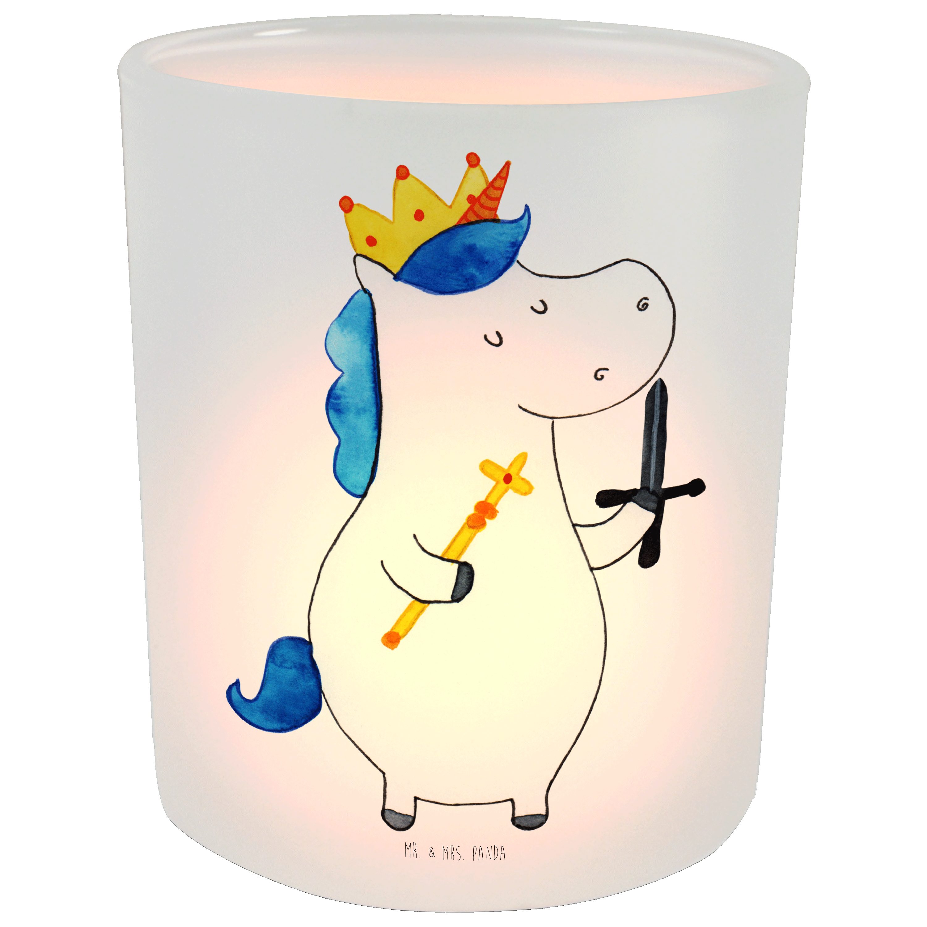 Mr. & Mrs. Panda Windlicht Einhorn König mit Schwert - Transparent - Geschenk, Windlicht Kerze, (1 St)
