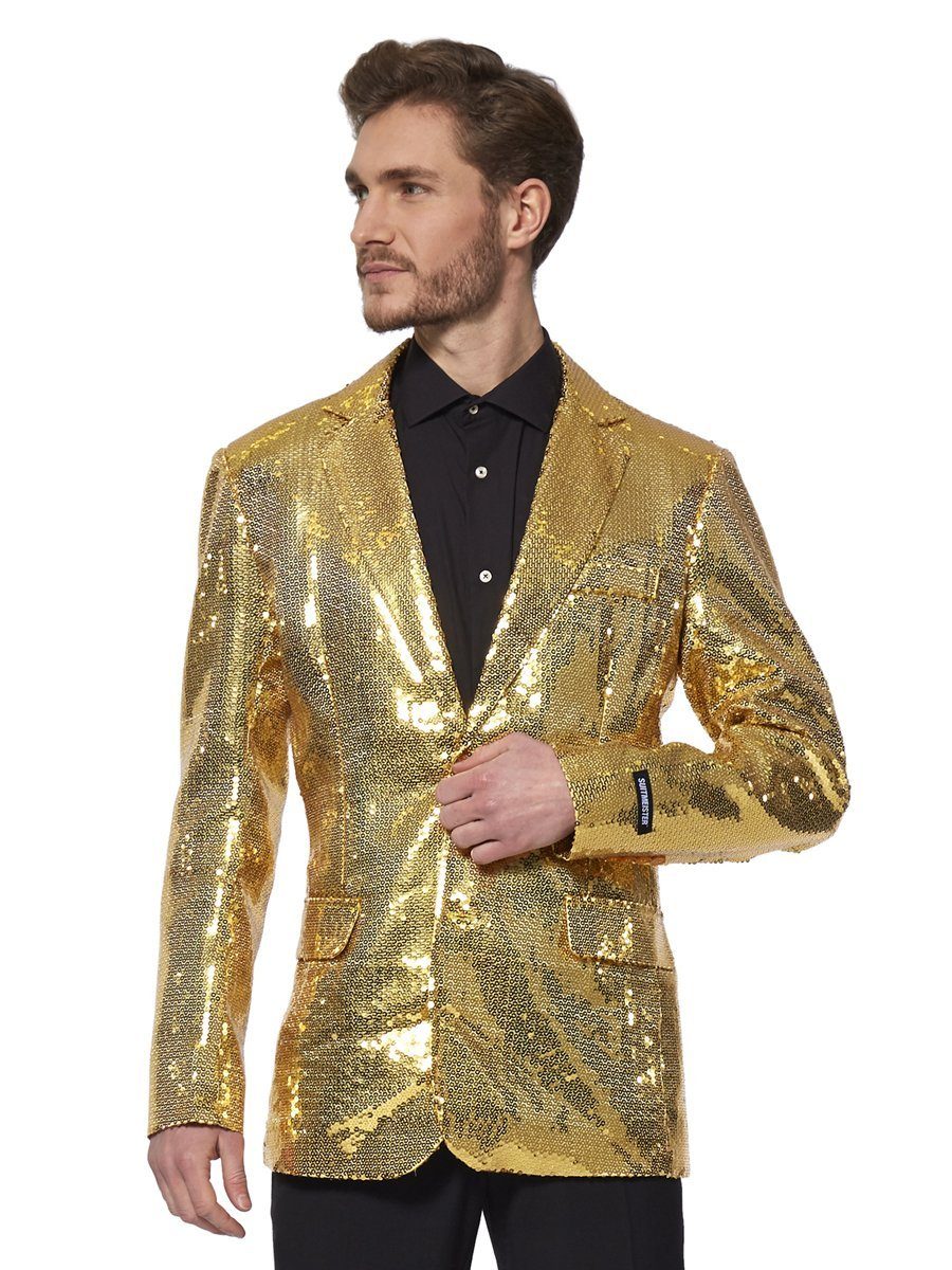 SuitMeister Kostüm SuitMeister Glitzerjacke gold, Eine goldene Discokugel zum Anziehen!