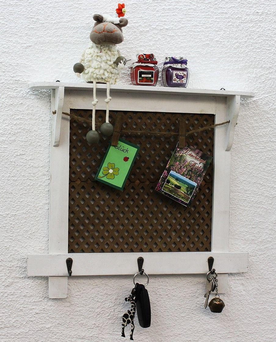 DanDiBo Pinnwand Wandorganizer Vintage Schlüsselbrett Holz mit Ablage Memoboard 12047, Weiß Schlüsselboard Briefablage Schlüsselkasten Shabby Chic