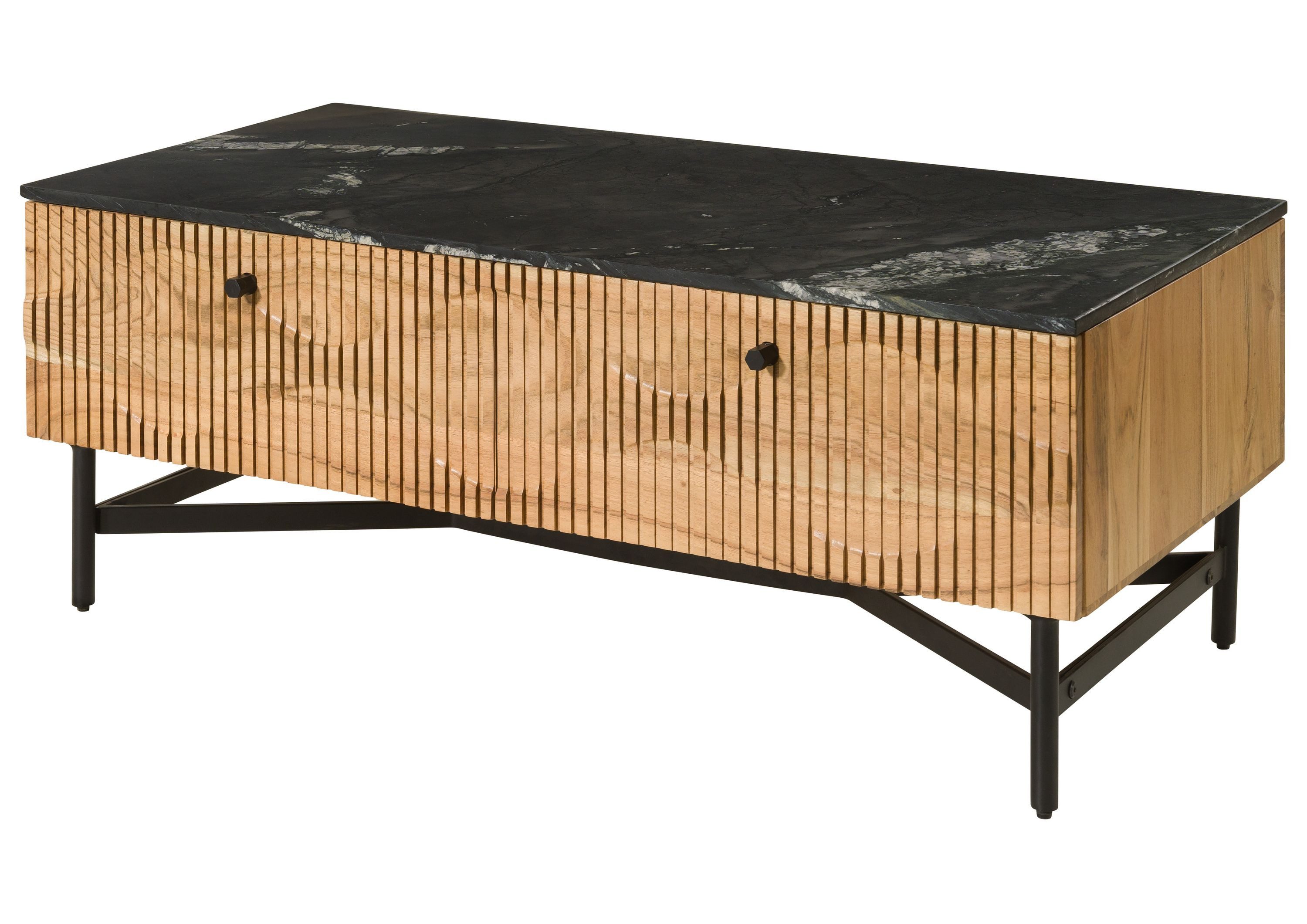 Massivmoebel24 Couchtisch LONDON (Massivholz, Massivholztisch), Akazie 120x60x45 natur lackiert / Marmor schwarz LONDON #120