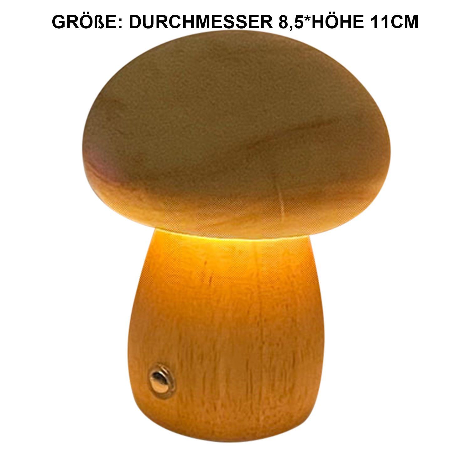 MAGICSHE LED Nachtlicht aus Holz Pilzlampe USB-Aufladung kabellos, LED fest  integriert