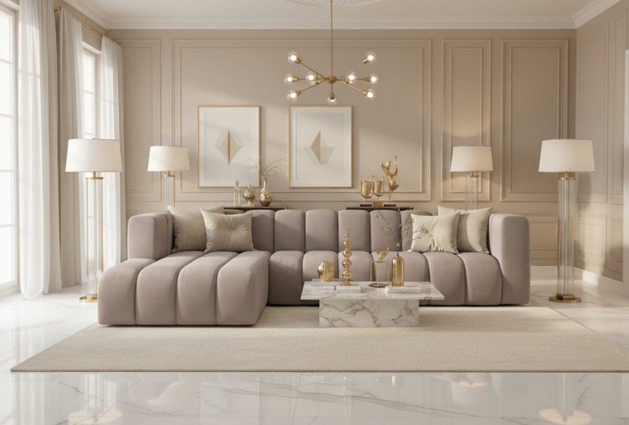 Kaiser Möbel Ecksofa Moderne aus Veloursstoff Salvador Grand L 318 cm, Ecksofa, Tiefe Sitzflächen,Premium-Velours Salvador,Design Soft-Cube