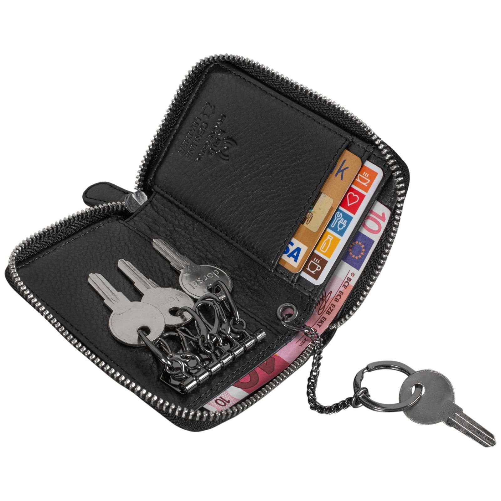 "Kelsie" Schlüsseltasche Leder 3-in-1 schwarz STILORD Schlüsseltasche Geldbörse