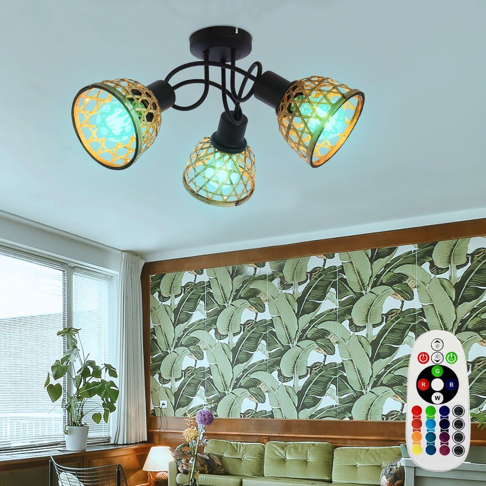 etc-shop LED Deckenleuchte, Leuchtmittel inklusive, Warmweiß, Deckenlampe Bambusgeflecht Deckenleuchte Spotleuchte