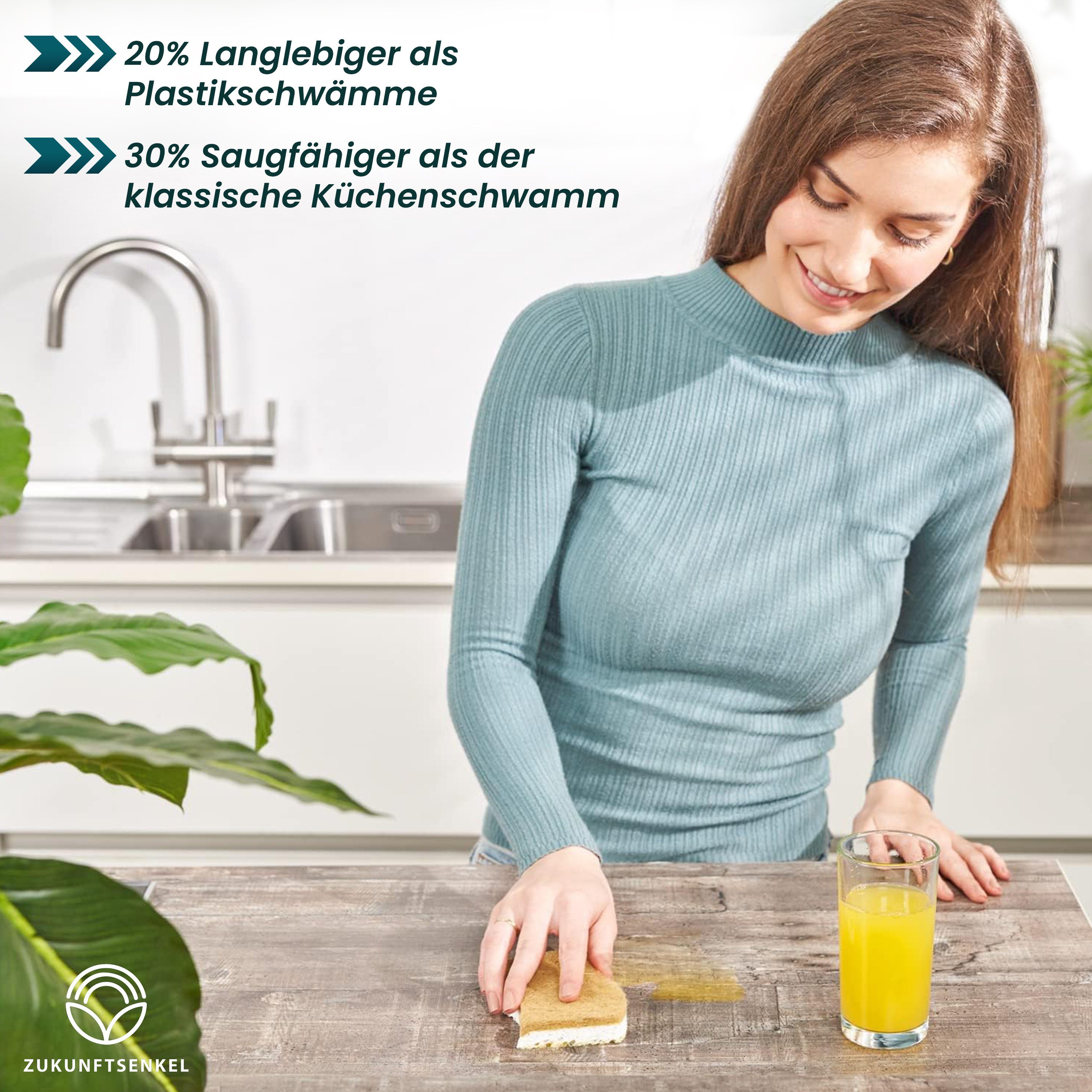 ZUKUNFTSENKEL Geschirrschwamm Nachhaltiger Spülschwamm Küchen Schwamm 100% Biologisch Abbaubar, Langlebiges 12er Pack