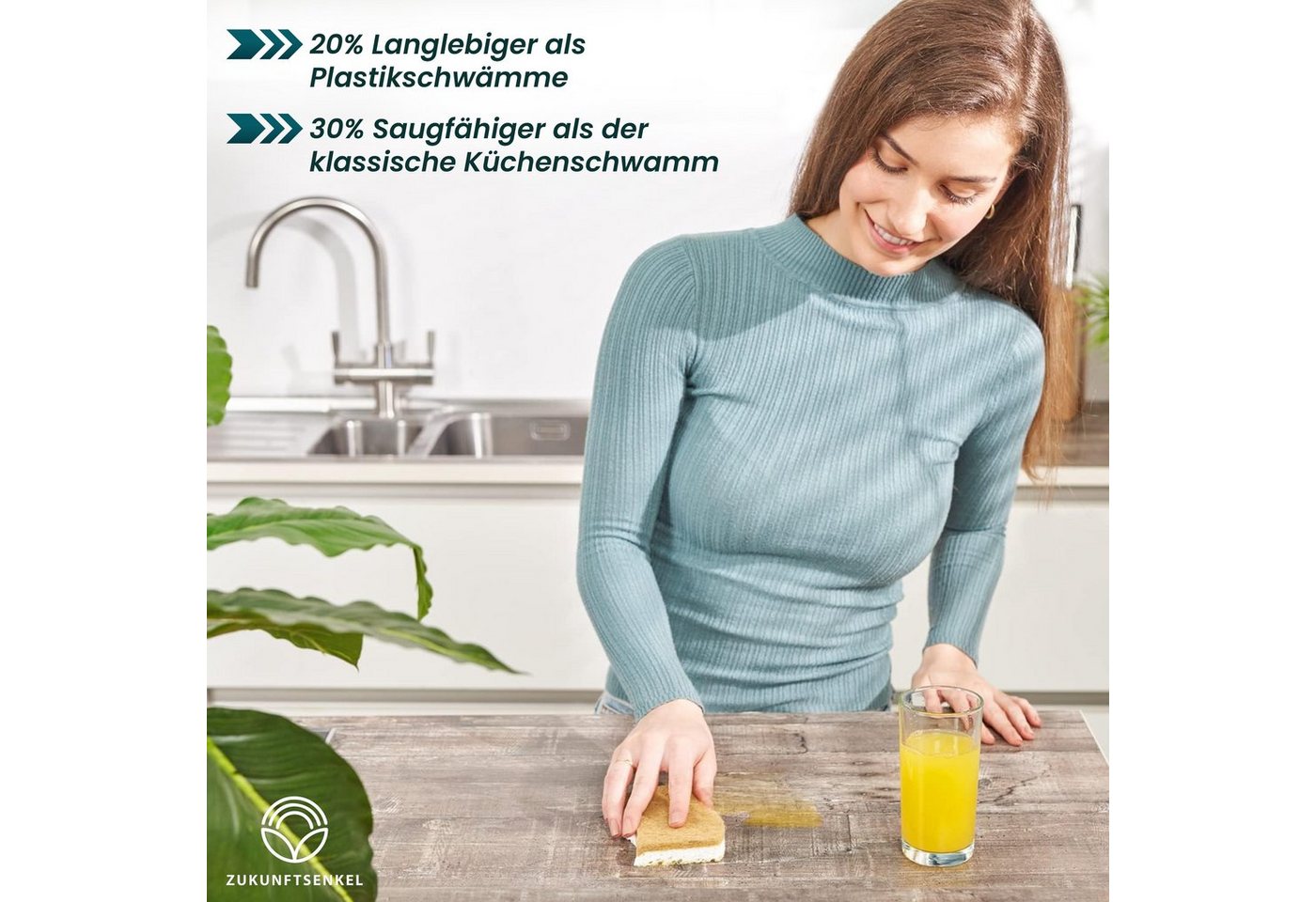 Thumbnail - ZUKUNFTSENKEL Geschirrschwamm Nachhaltiger Spülschwamm Küchen Schwamm 100% Biologisch Abbaubar, Doppelpack 2x 12 Stück