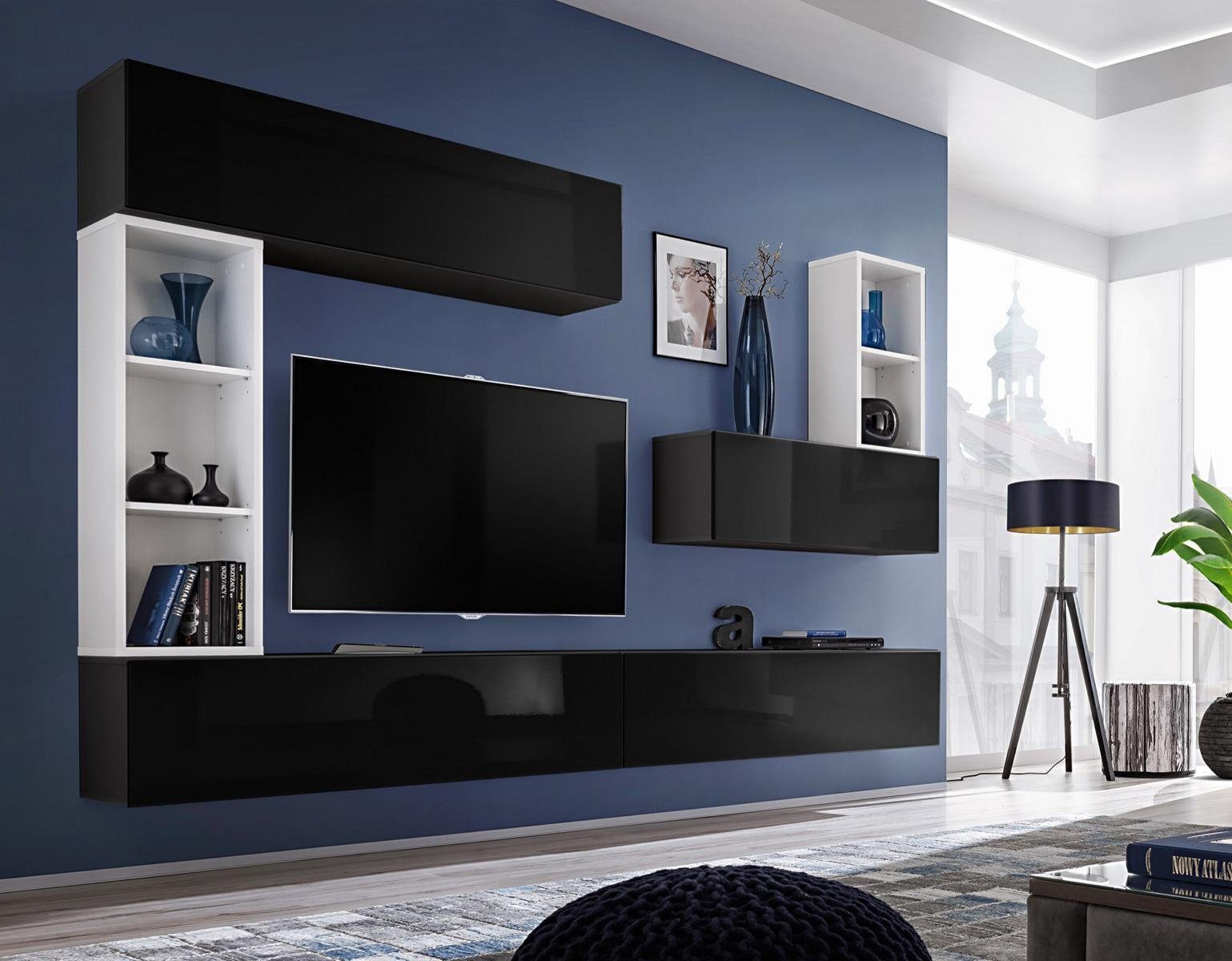 JVmoebel Wohnzimmer-Set Wohnzimmer Komplett Wohnwand TV-Ständer Wandregale Luxus Designer, Made in Europa