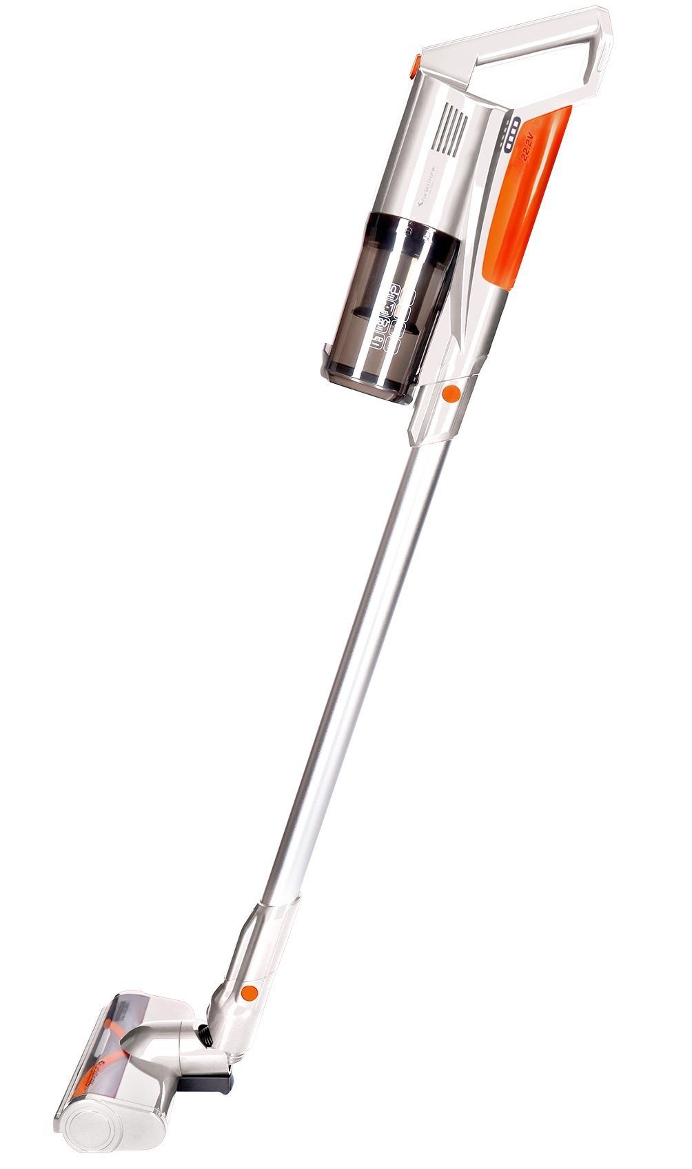 TurboTronic by Z-Line Akku-Hand-und Stielstaubsauger 2in1 Handstaubsauger in silber/orange, 120 W, beutellos, beutelloser Akku-Staubsauger, kabellos mit Wandhalterung und LED-Licht