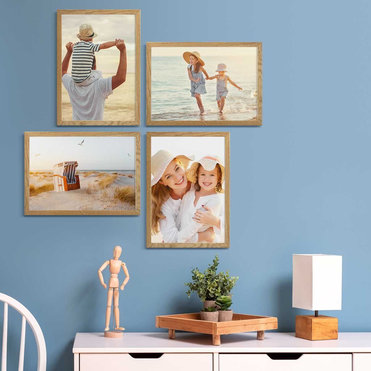 PHOTOLINI Рамки 4er Set 21x30 cm / A4 Massivholz-Rahmen Modern mit Acrylglas