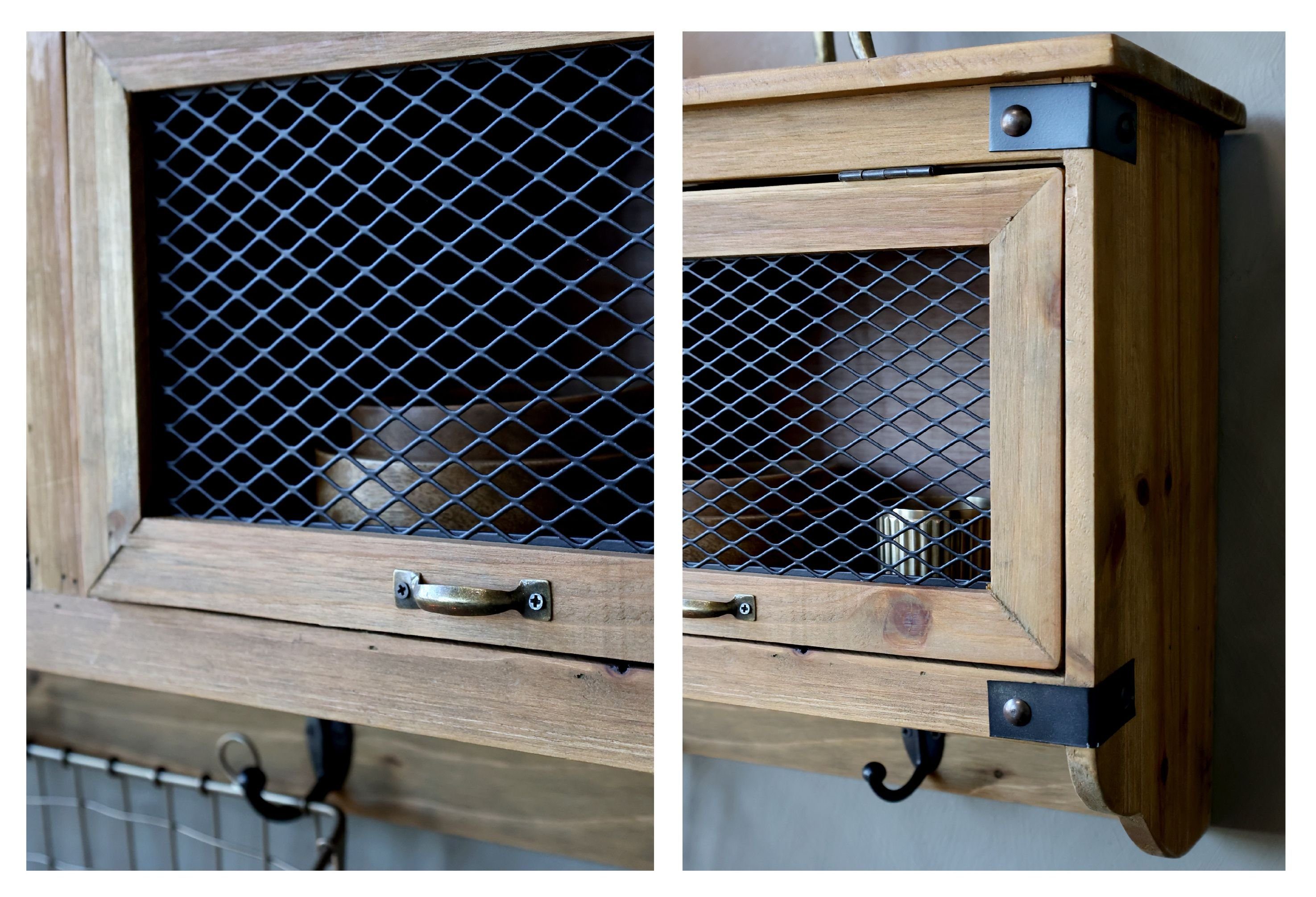 Chic Antique Wandregal Wandregal Regal Holz mit 3 Haken 2 Schubladen Natur L 70cm Chic