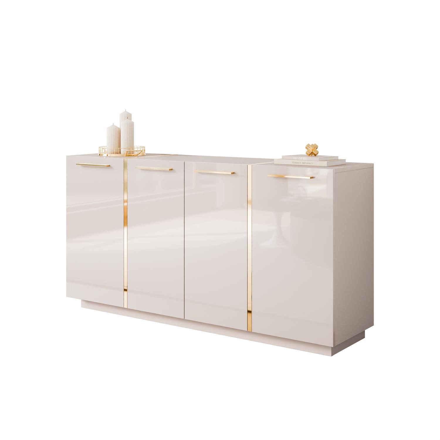 ALLHOUSE24 Kommode DIAMANT GOLD Hochglanz 158 cm Sideboard weiß, schwarz oder kaschmir, Breite 158 cm