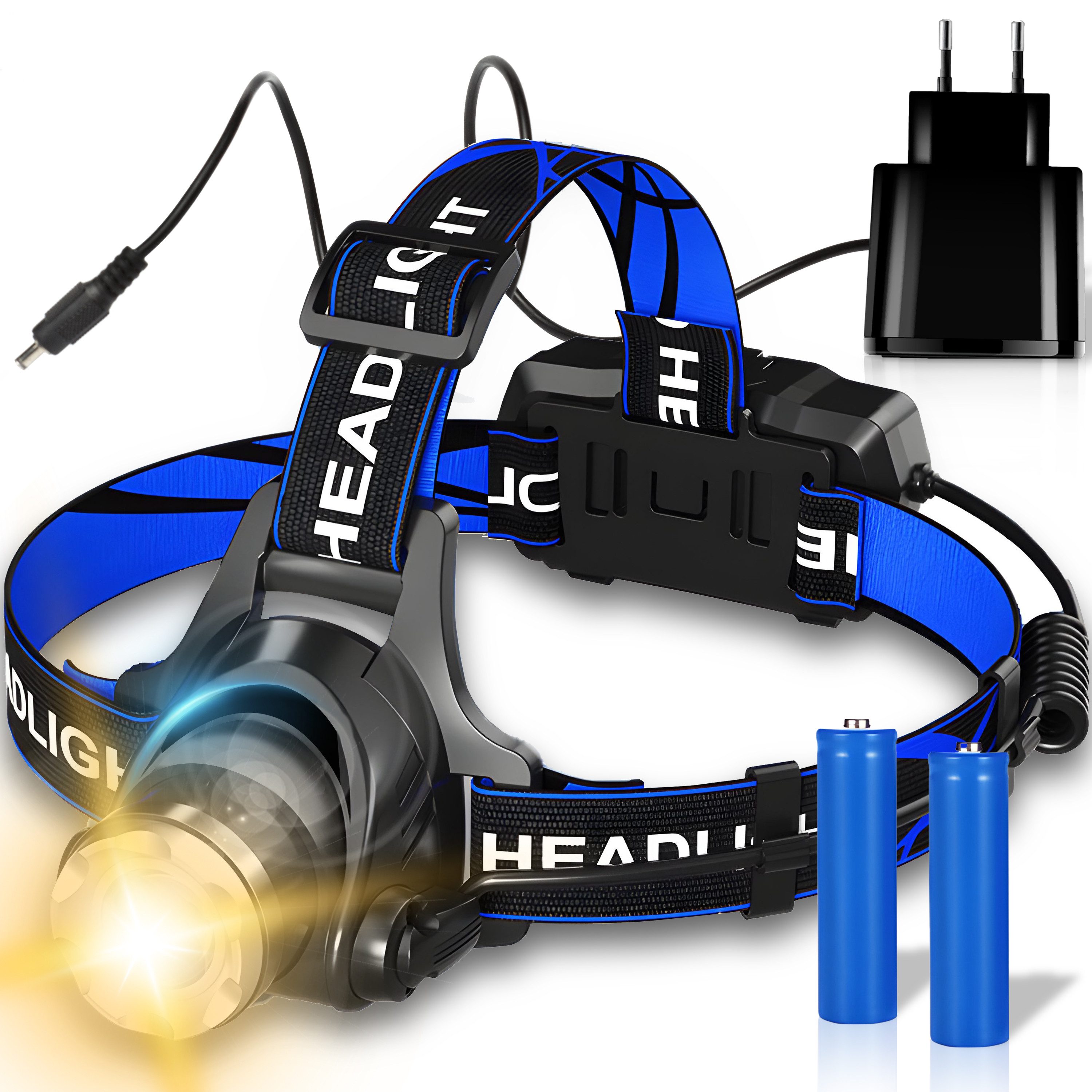 Retoo Stirnlampe LED Stirnlampe Super Hell Wiederaufladbar Kopflampe Headlampe (Set, Taschenlampe mit Riemen USB-Ladekabel Originalverpackung), Hervorragende Haltbarkeit, Vielseitigkeit, Hohe Helligkeit