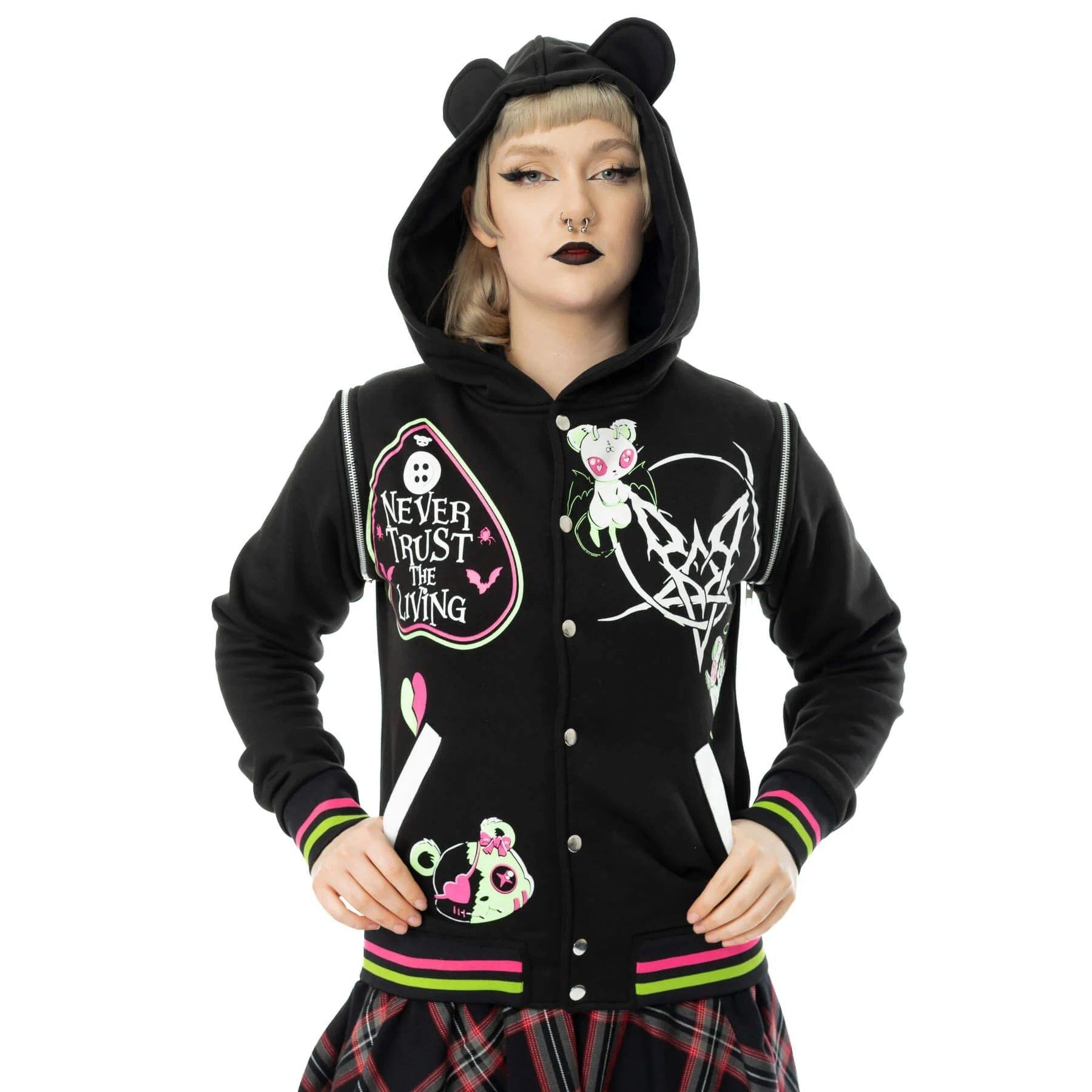 Heartless Kapuzenpullover Hex Bear Varsity Jacket – Anime Gothic Jacke Hoodie Neon Heartless