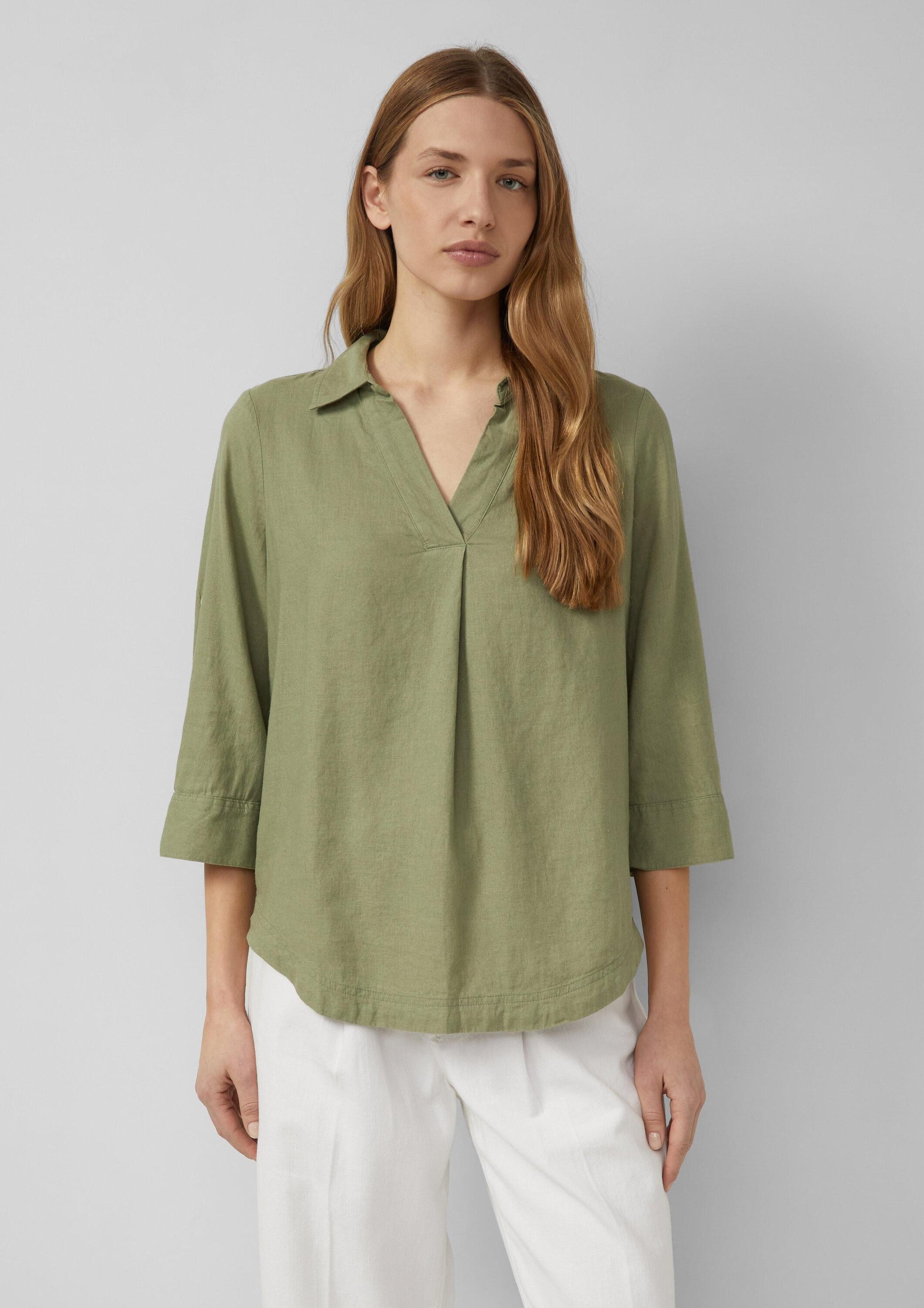 s.Oliver Kurzarmbluse Bluse Leinenmix-Bluse mit 3/4-Ärmeln und Turn-up