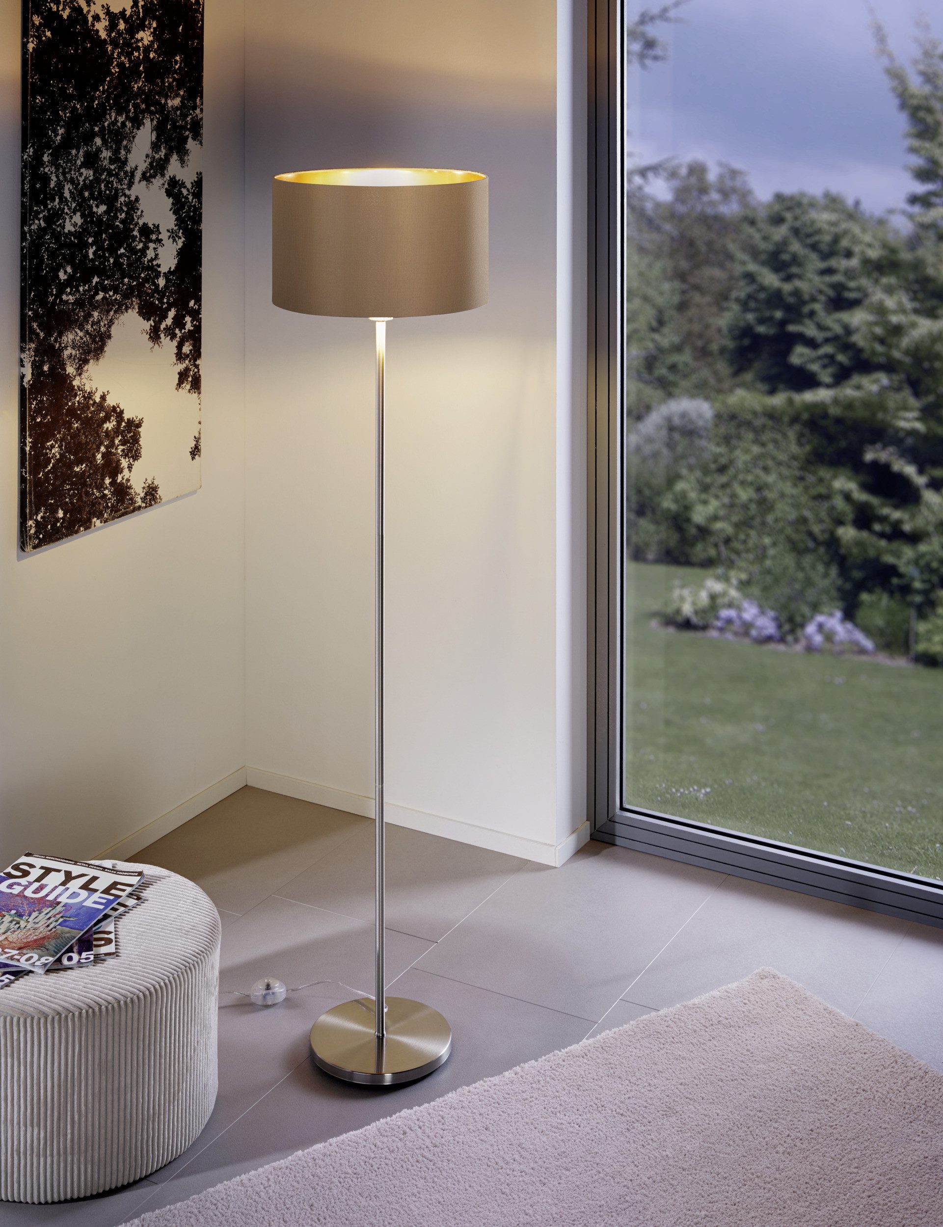 EGLO Stehlampe MASERLO Stehlampe - Stahl - E27 - 1X60W - IP20, Ein-/Ausschalter, ohne Leuchtmittel, Standleuchte, Wohnzimmer, Schlafzimmer, Esszimmer, H151 x Ø38 cm