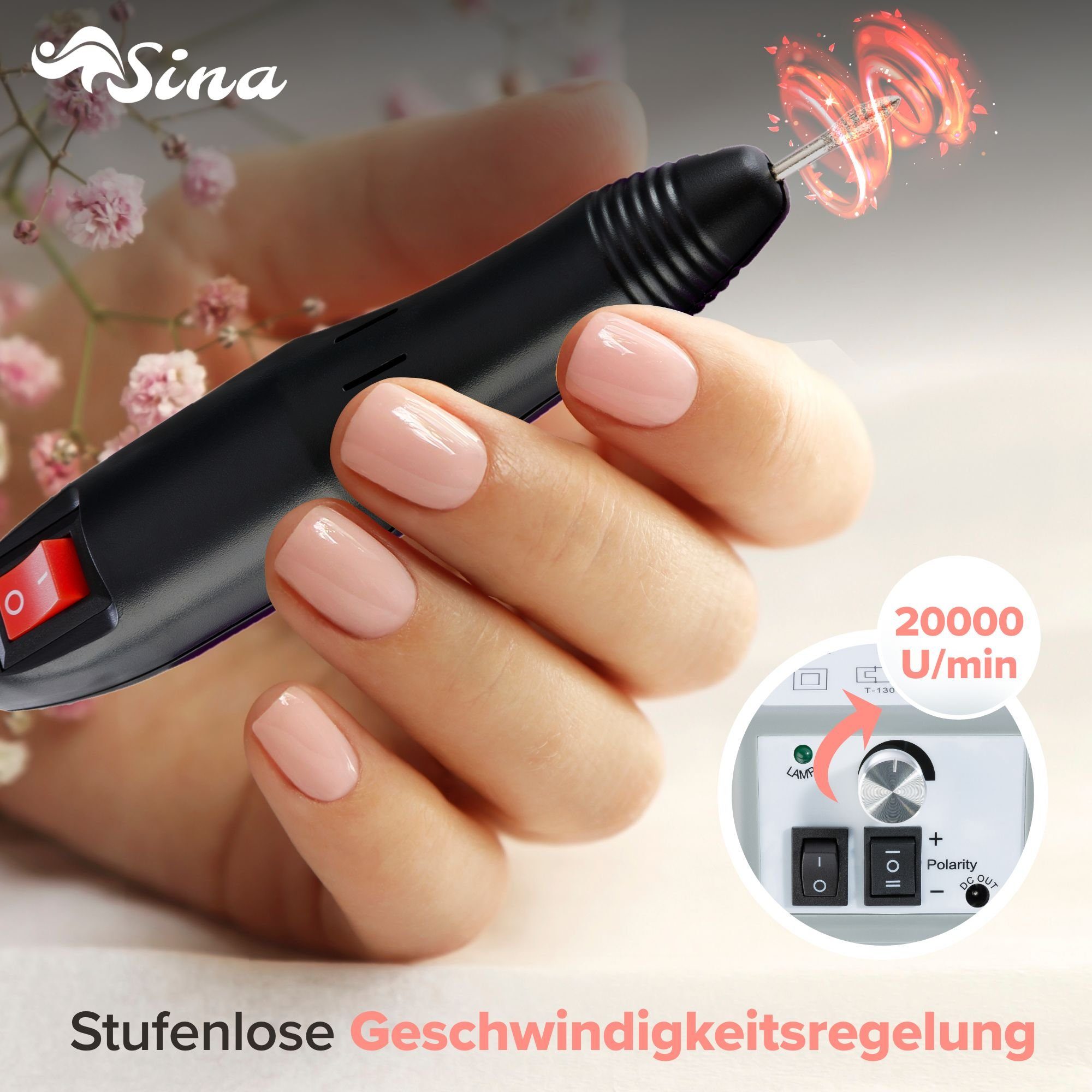 Sina Beauty-Multigerät Elektrische Nagelfräser, inkl. 6tlg. regulierbar Stufenlos Bit-und Mandrel-Set