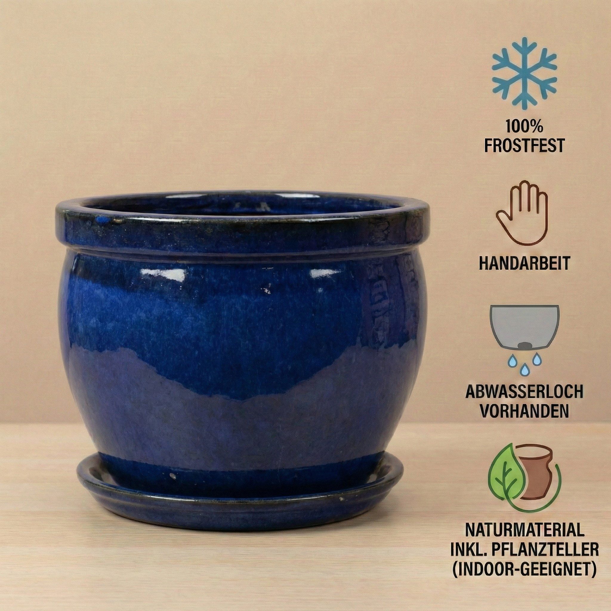 Teramico Blumentopf Pflanzgefäß "Tall" Ø 21 cm +Teller – Anthrazit, Blau, Grün (1 St), Frostfest, UV-Fest