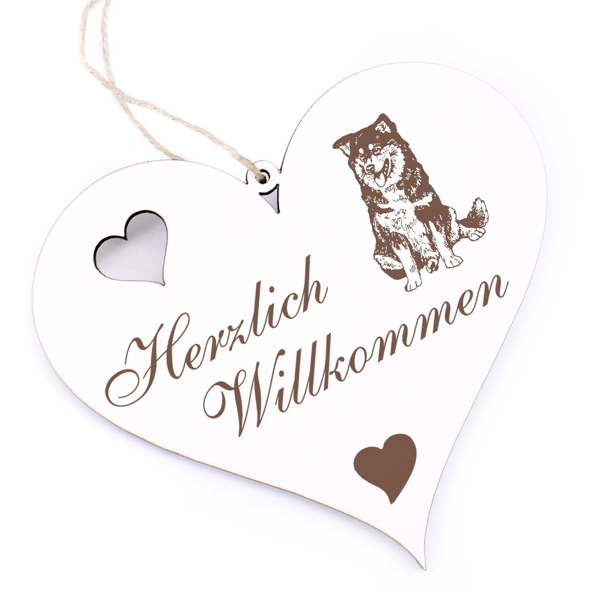 Dekolando Hängedekoration Herzlich Willkommen - Finnischer Lapphund - 13x12cm