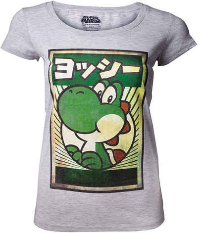 Super Mario T-Shirt Nintendo T-shirt Japanese Yoshi Women's Grey Super Mario Grau Damen T-Shirt Erwachsene + Jugendliche