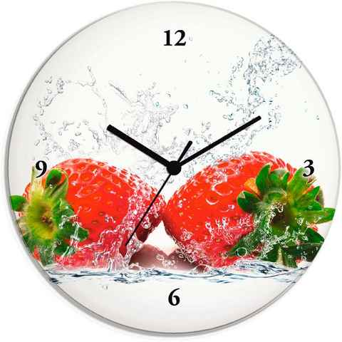 Artland Wanduhr Erdbeeren mit Spritzwasser (wahlweise mit Quarz- oder Funkuhrwerk, lautlos ohne Tickgeräusche)