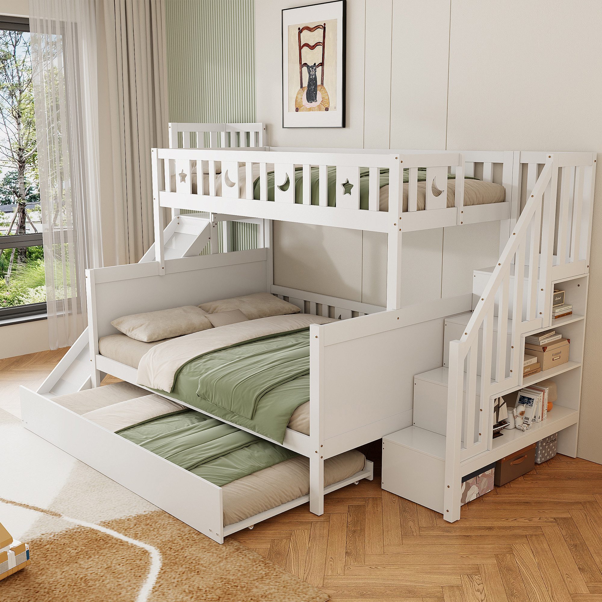 Flieks Etagenbett, Kinderbett 90x200cm/140x200cm mit Treppe Rutsche Auszieh günstig online kaufen