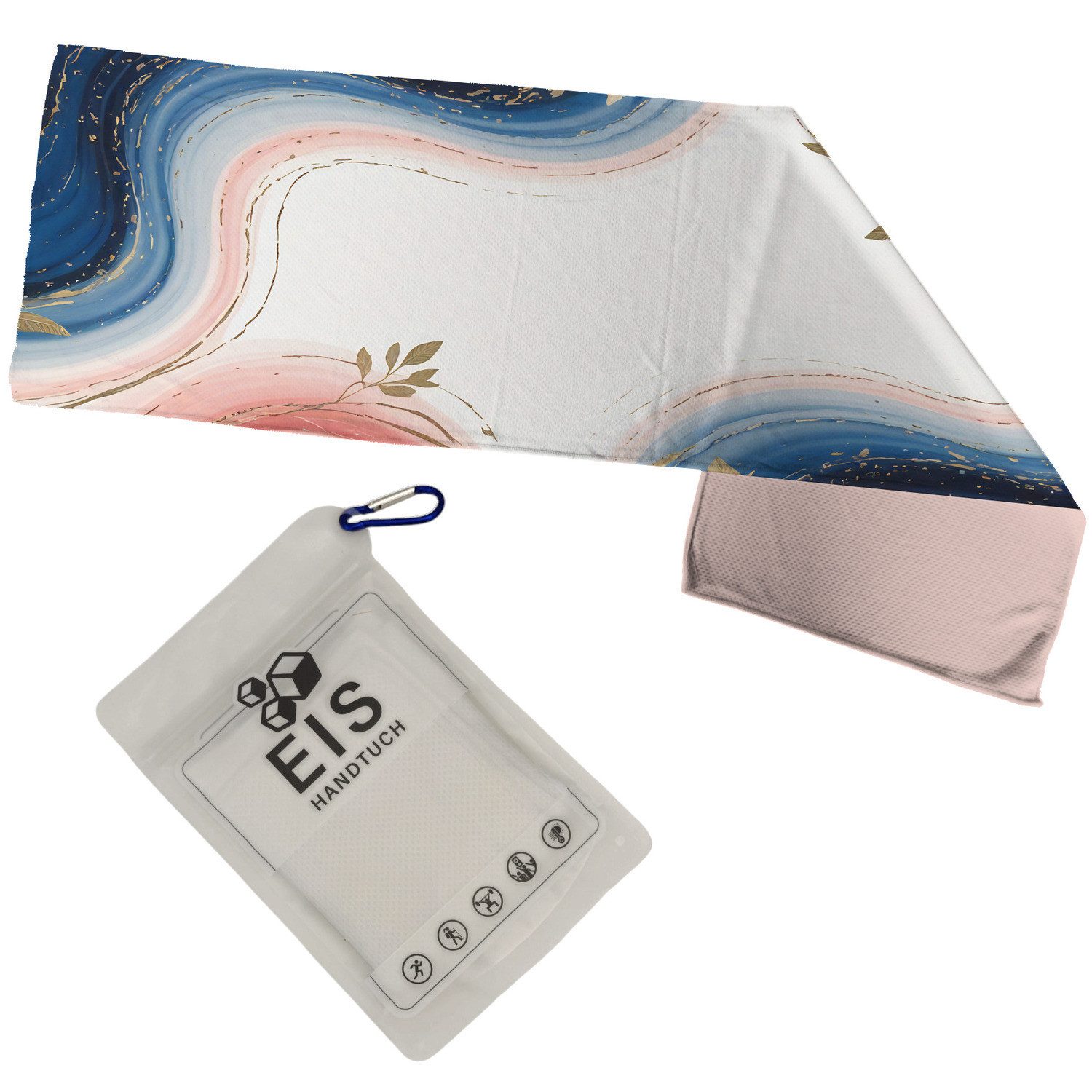 speecheese Sporthandtuch Marmormuster in Marineblau und Rosa Eishandtuch