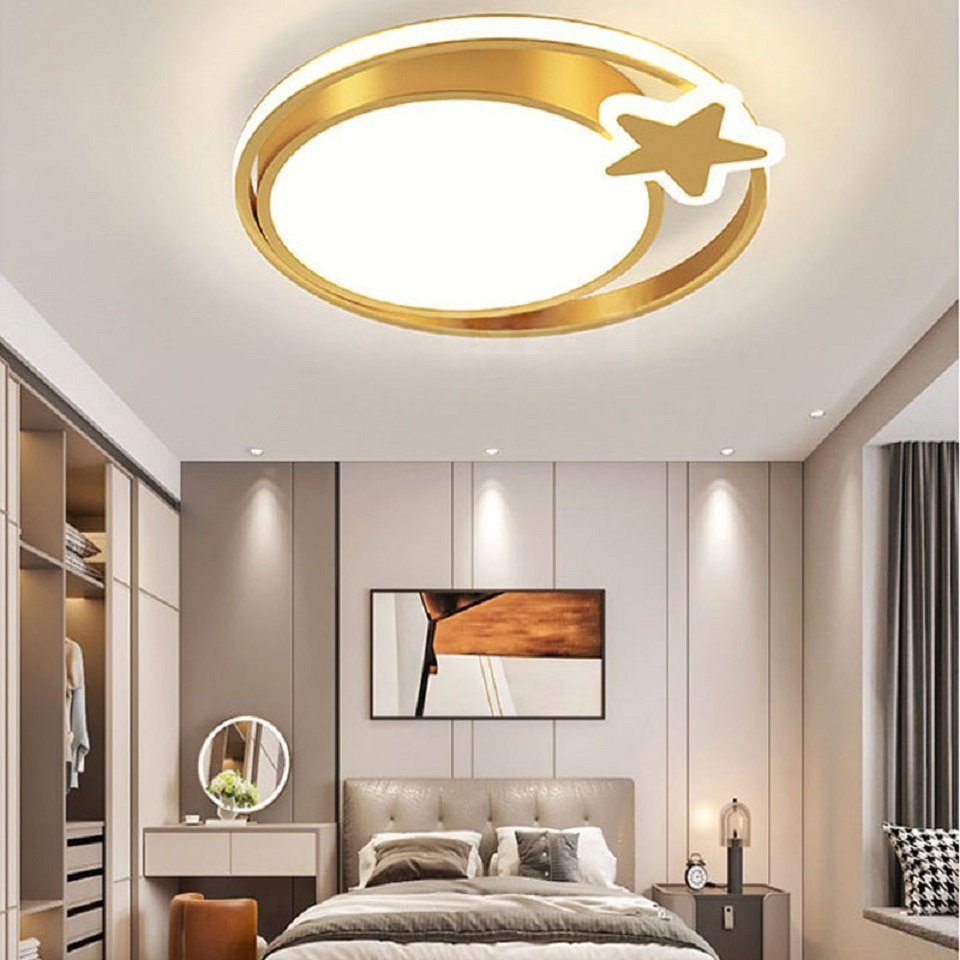 Daskoo Deckenleuchten 36W Stern LED Deckenlampe mit Fernbedienung Dimmbar Schlafzimmer, LED fest integriert, Warmweiß/Neutralweiß/Kaltweiß, LED Deckenleuchte stufenlos dimmbar Golden