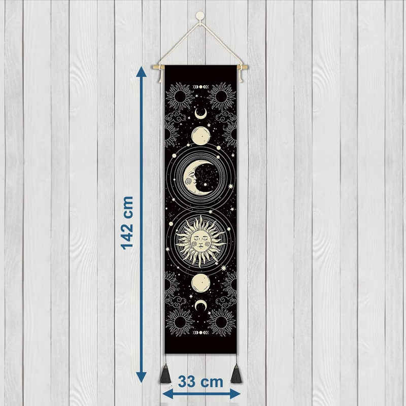 GalaxyCat Poster Hochwertiges Astronomie Rollbild aus Stoff, Kakem, Sonne & Mond, Sonne & Mond Rollbild / Wallscroll