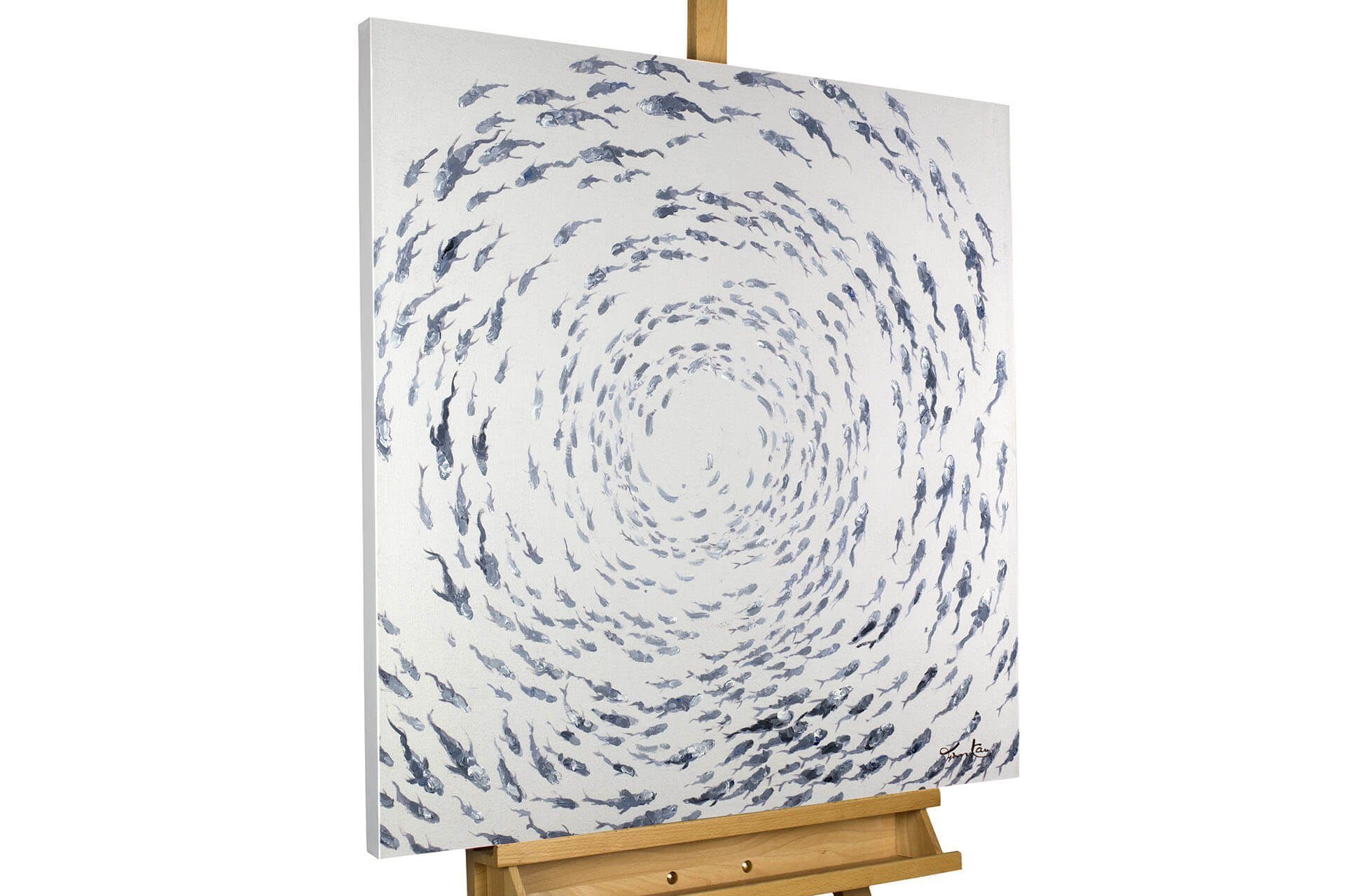 KUNSTLOFT Gemälde Im Sog des Fischschwarms 80x80 cm, Leinwandbild 100% HANDGEMALT Wandbild Wohnzimmer