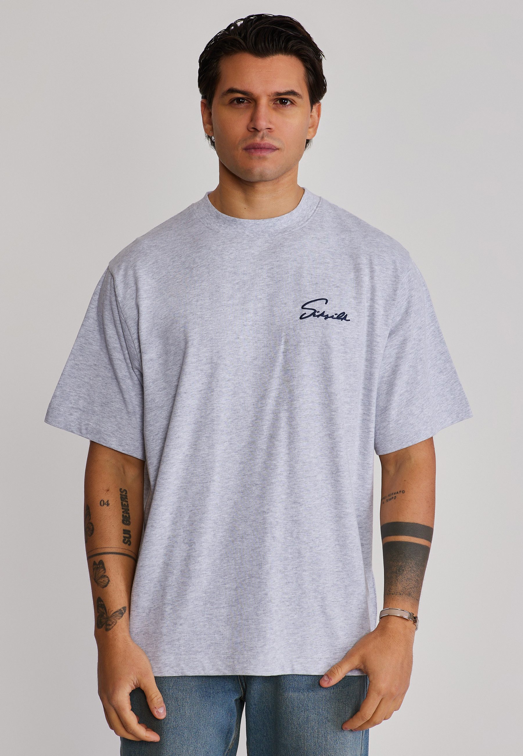 Siksilk T-Shirt SikSilk Herren Grau Marl Script T-Shirt