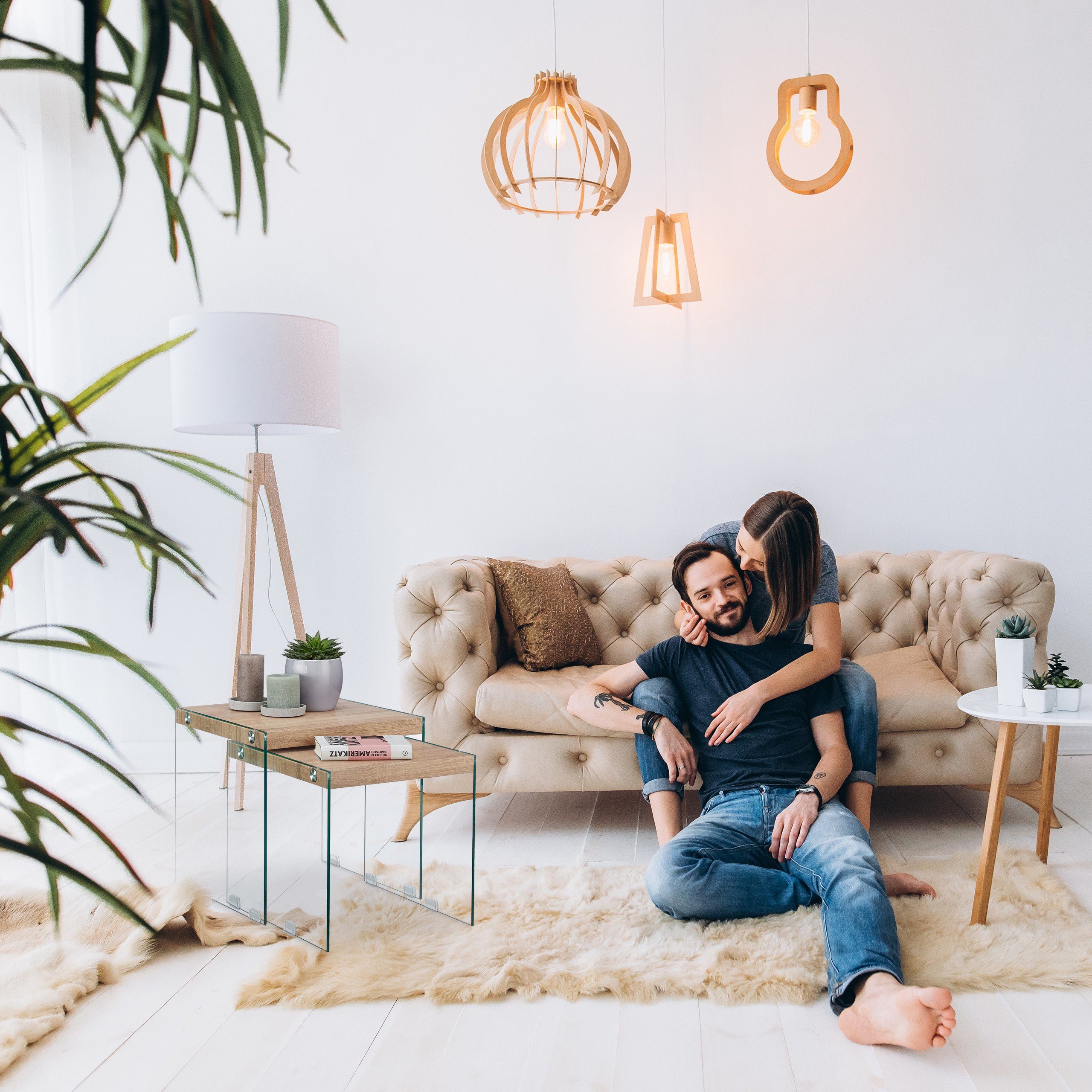 relaxdays Satztisch 2er Set Holz+Glas günstig online kaufen