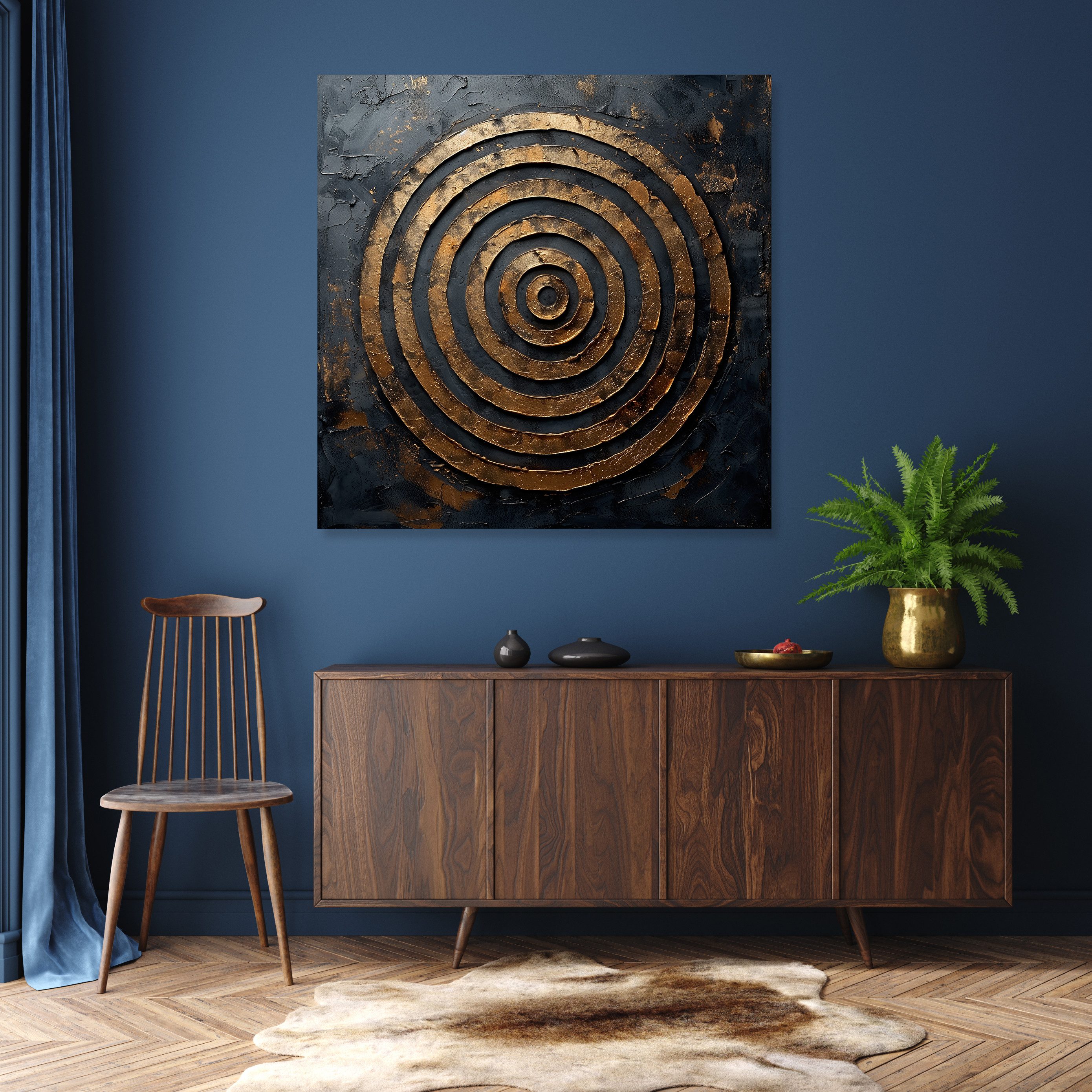 queence Kunstdruck Goldene Kreise, Abstrakt, Abstrakte, Formen, Gemälde, Kunst (1 St), Premium-Leinwandstoff, Handarbeit aus Deutschland
