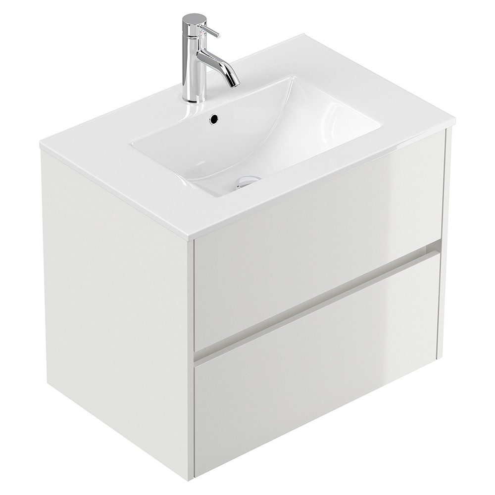 Lomadox Waschtisch LIVIGNO-02, 70cm breit, Keramikwaschbecken, weiß Hochglanz