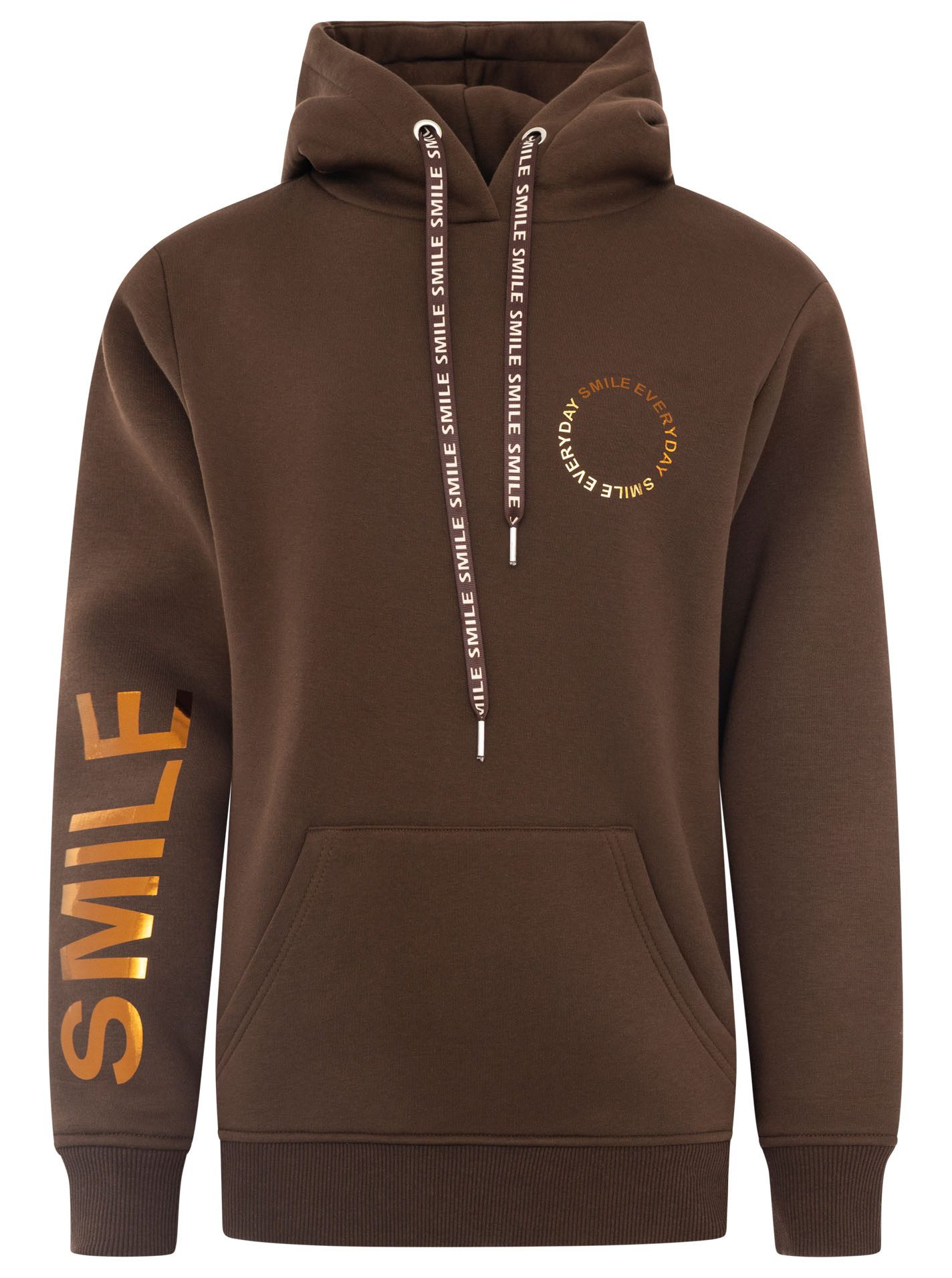 Zwillingsherz Hoodie "SMILE & LAUGH" Print am Arm und Brust, Kapuze mit bedruckter Kordel, Kängurutasche