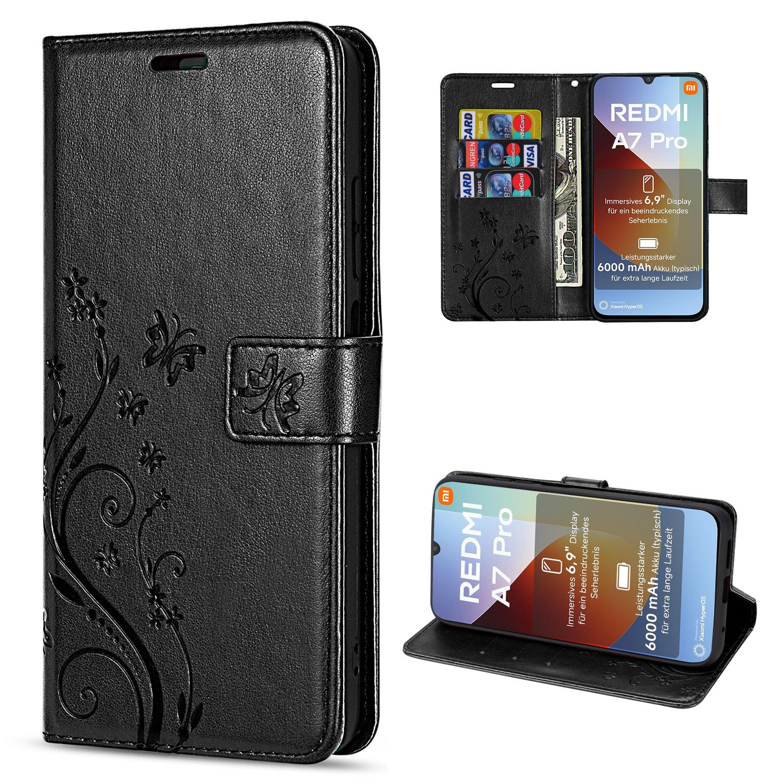 betterfon Handyhülle für Xiaomi Hülle mit [Standfunktion][Kartenfächern], Bookstyle-Hülle: Magnetverschluss 3 Kartenfächer & Standfunktion