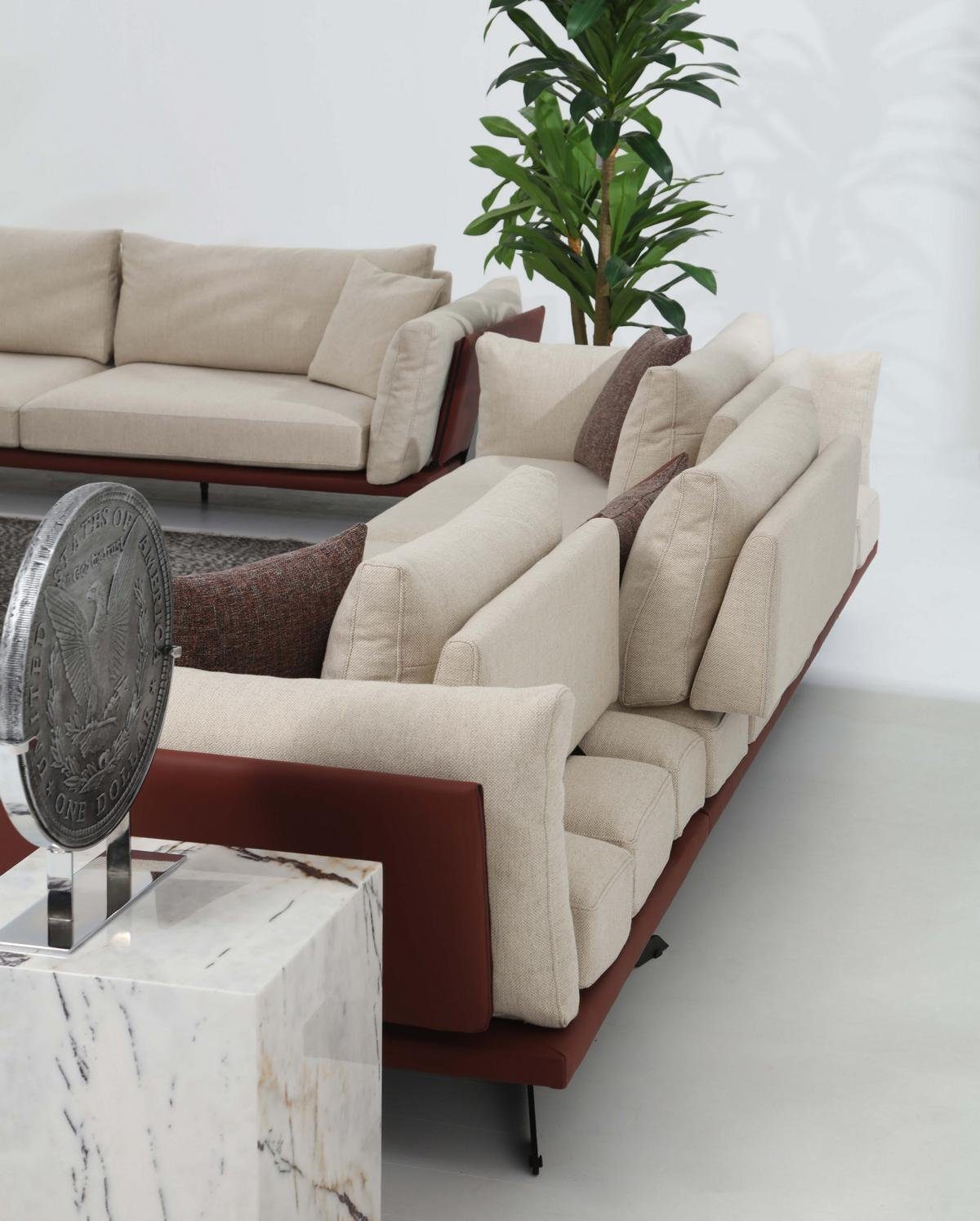 JVmoebel 4-Sitzer Viersitzer Sofa Beige Luxus, in Modern 1 Design Teile, Sitzer 4 Europa Wohnzimmer Made Stoff