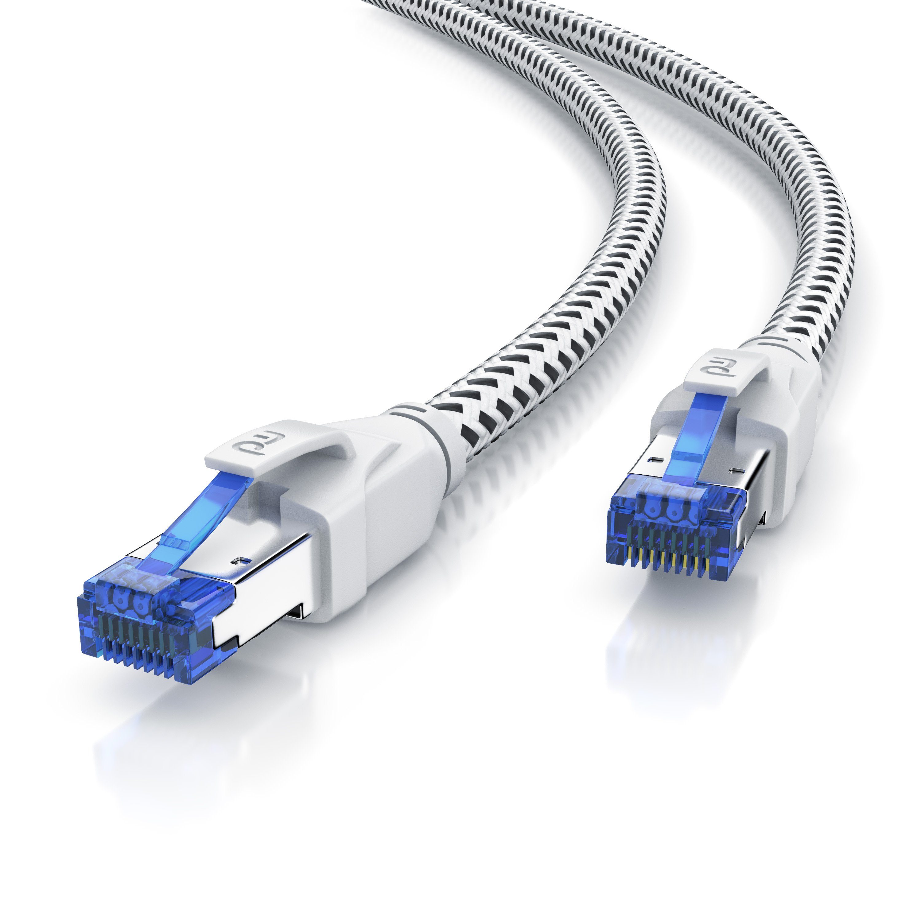 Primewire LAN-Kabel, RJ-45, RJ45 Stecker, RJ45 Stecker (50 cm), Patchkabel  CAT 8 mit Baumwollummantelung - Gigabit Ethernet LAN Kabel - 40 Gbit/s -  S/FTP PIMF Schirmung - Netzwerkkabel - 0,5m