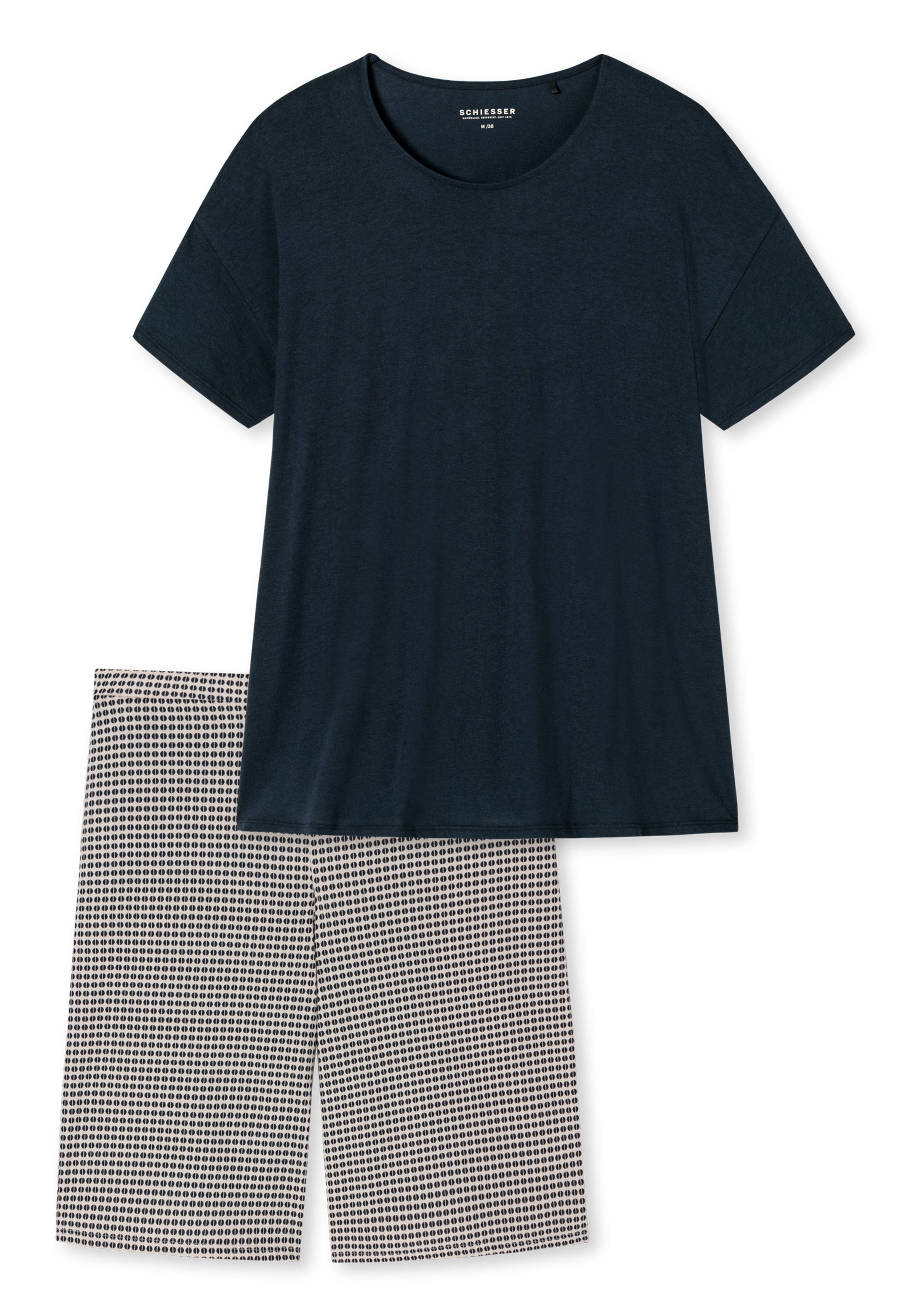 tlg) Flared - (Set, 2 Baumwolle - Pyjama dunkelblau Schlafanzug Schiesser Fit
