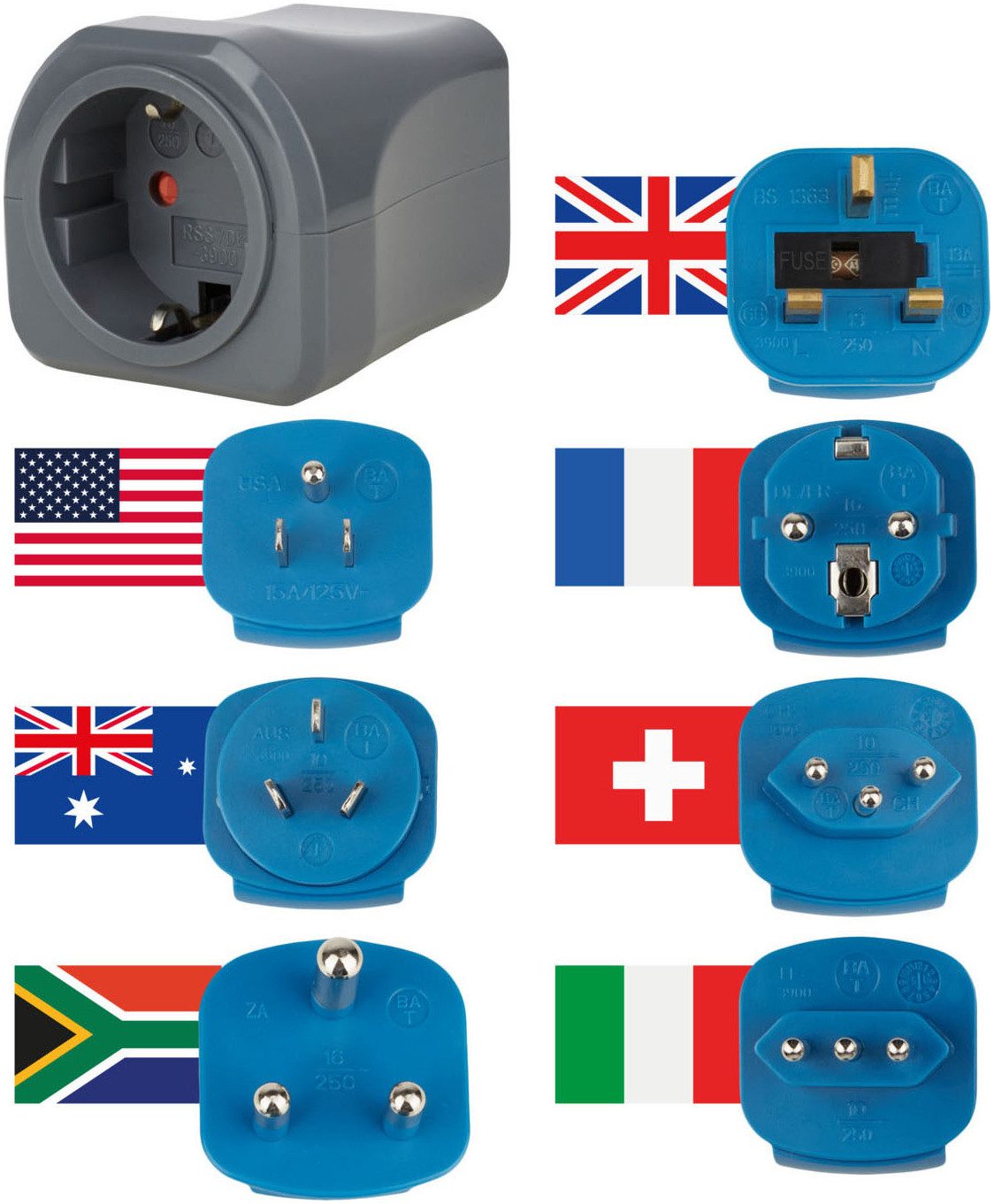 Brennenstuhl Weltreise-Set mit 10 A Sicherung Reiseadapter