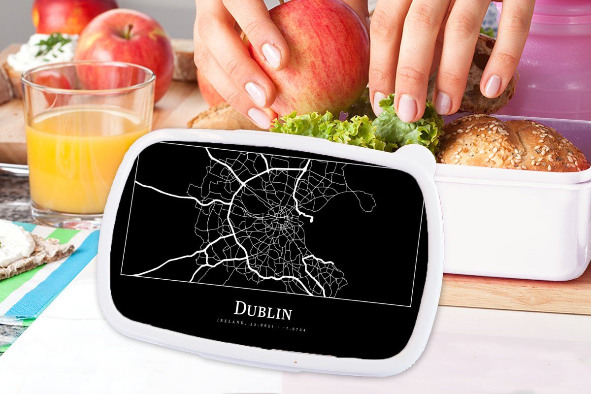 MuchoWow Lunchbox Stadtplan und Erwachsene, Kunststoff, für Jungs Brotbox Dublin - Kinder und (2-tlg), Mädchen weiß Karte, Brotdose, - für