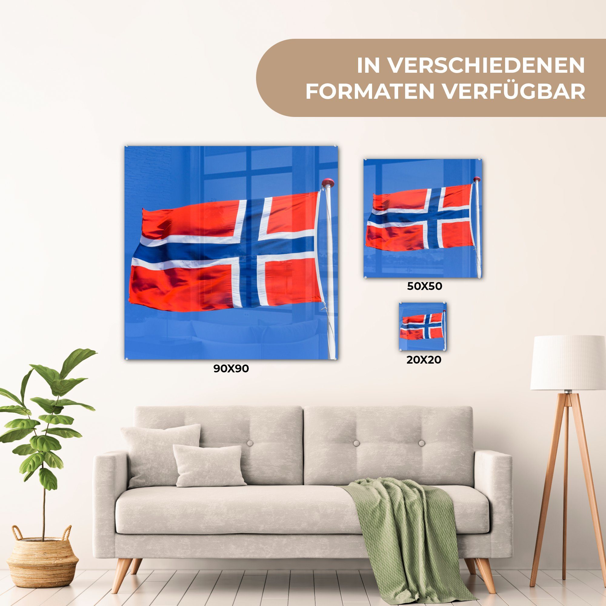 Acrylglasbild auf Wandbild Bilder St), Flagge (1 - Himmel, Glas Glasbilder Norwegische - Foto MuchoWow - Wanddekoration blauen Glas am auf