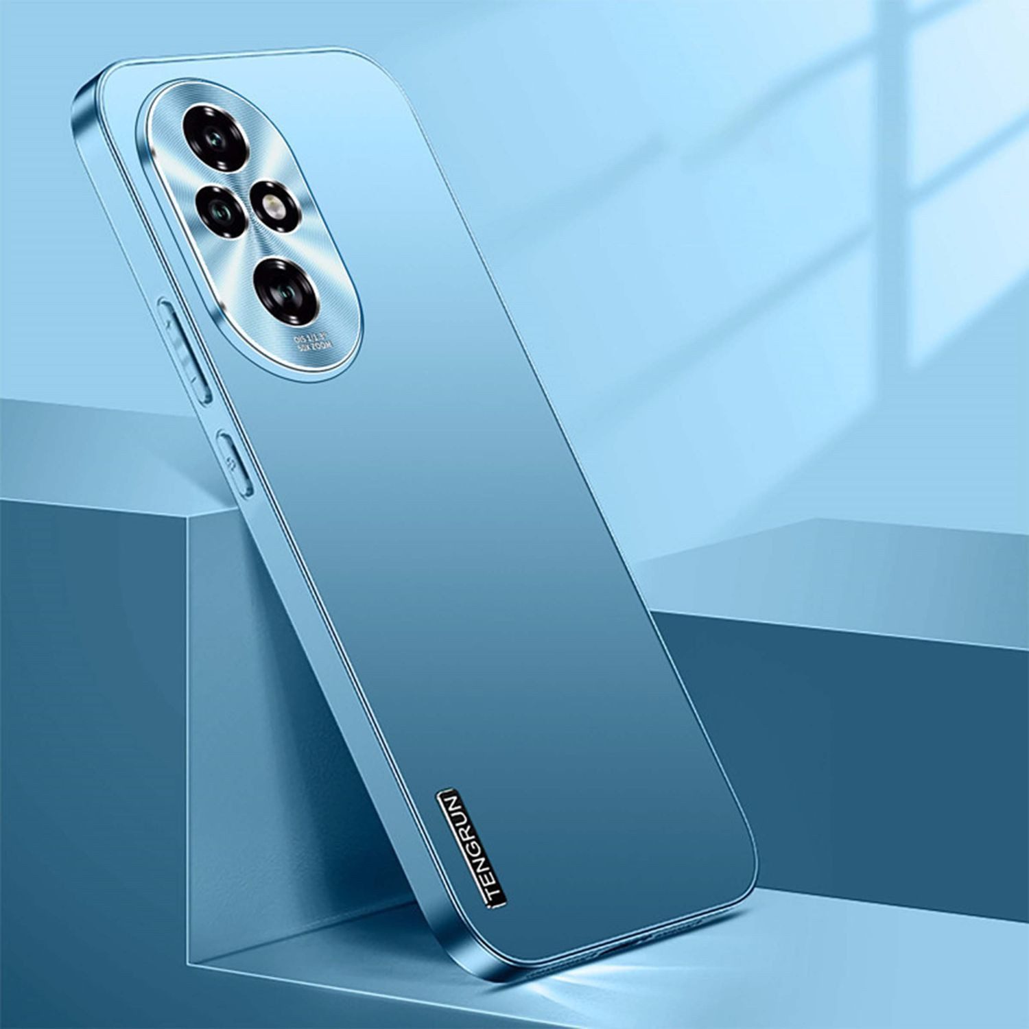 Wigento Handyhülle Für Honor 200 Pro Feinmattes Metall Design Handy Hülle Cover Hellblau