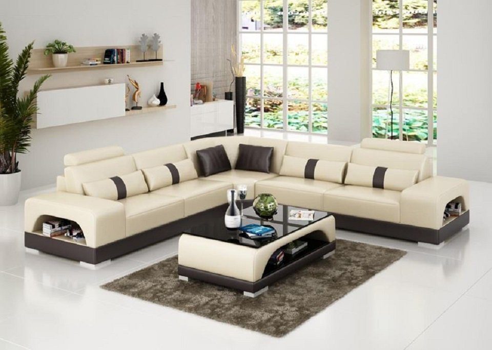 JVmoebel Ecksofa Couch Ecksofa in Wohnlandschaft Neu, Modern Leder Europe L-Form Design Sofa Beige/Braun Made