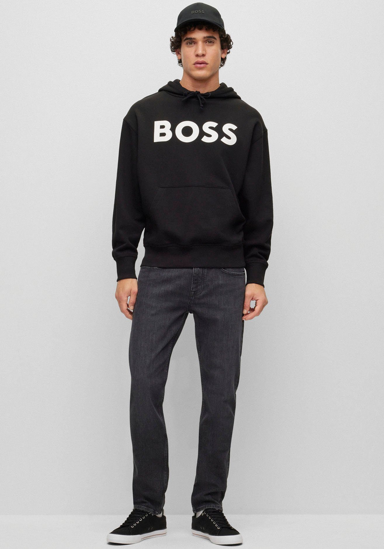 Sweatshirt Black BOSS weißem ORANGE WebasicHood mit Logodruck