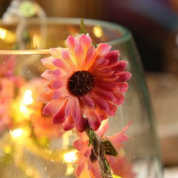 MARELIDA LED-Lichterkette pinke Blumen Blumengirlande Blumenlichter Timer L: 1,45m für Außen, 20-flammig